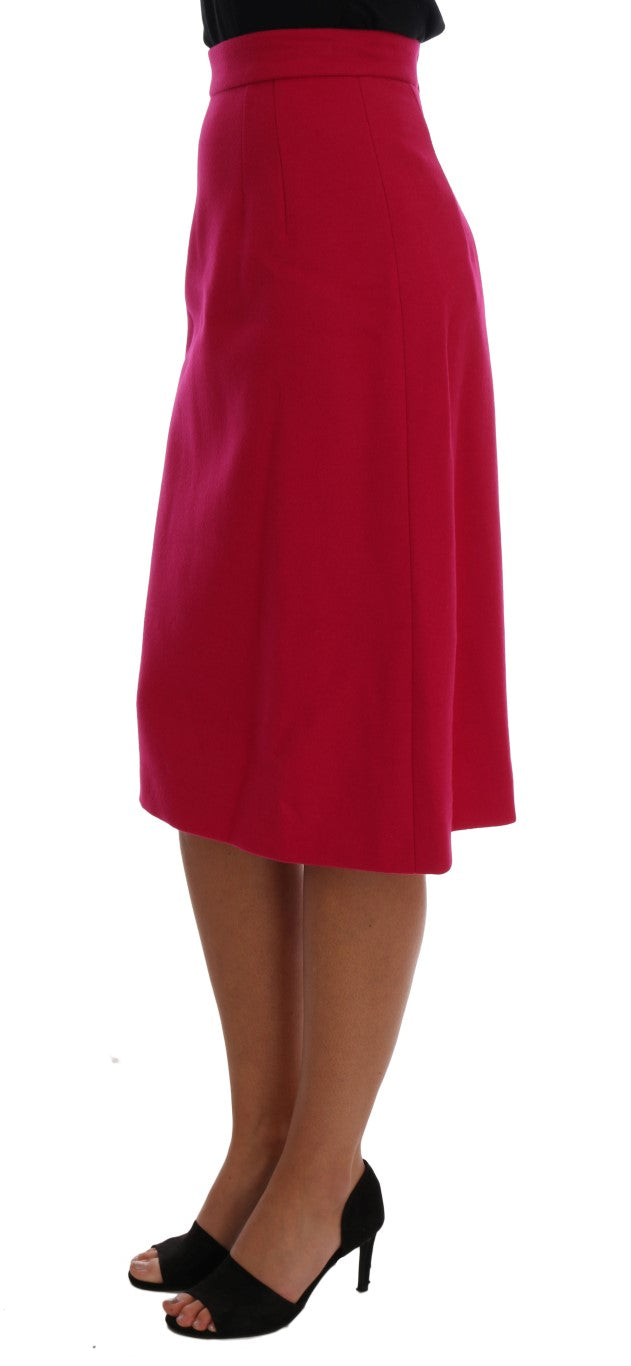 Elegant Pink Wool A-Line Knee-Length Skirt
