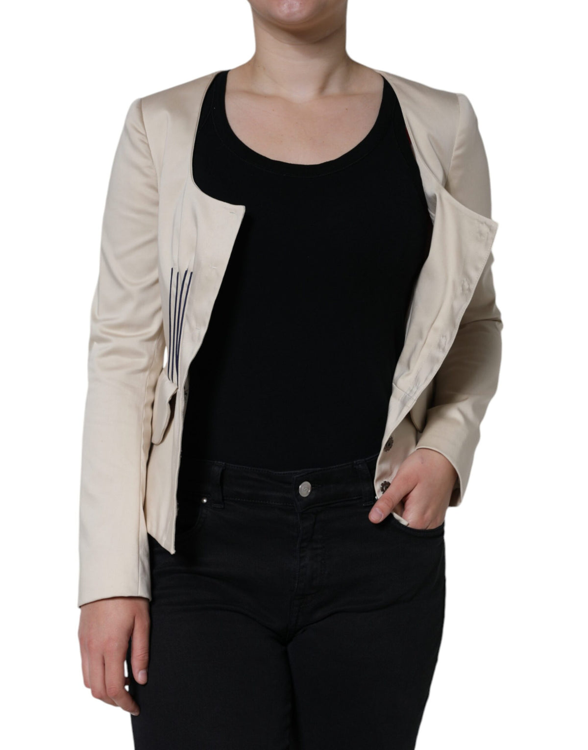 Red Valentino Beige Cotton Long Sleeves Round Neck Blazer Jacket
