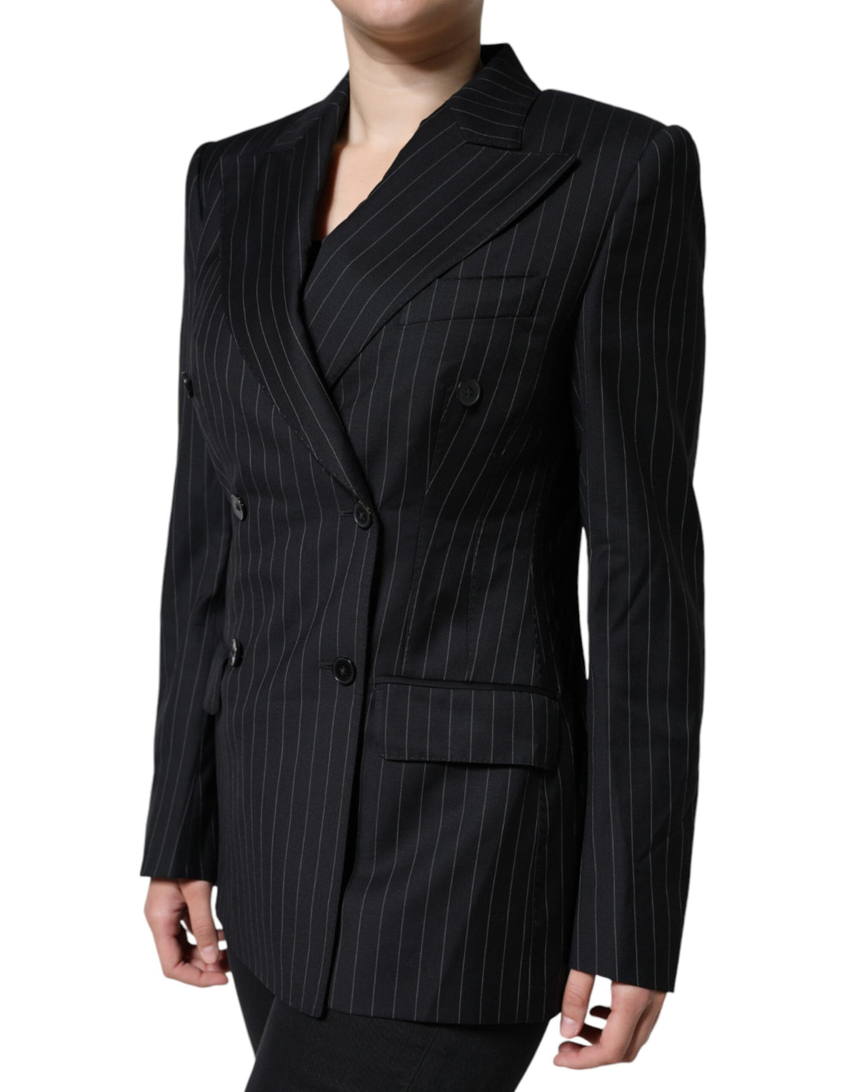 Dolce & Gabbana Dark Gray Striped Double Breasted Coat Jacket