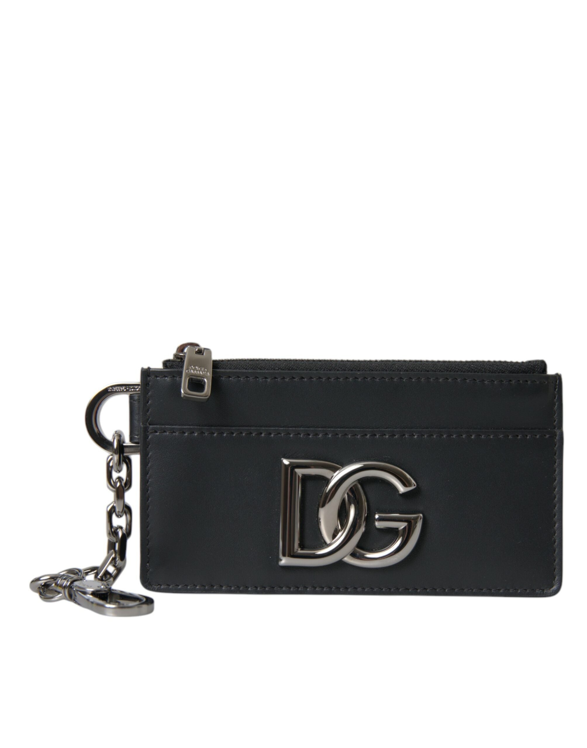 Black Calfskin Leather DG Logo Card Holder Wallet Men