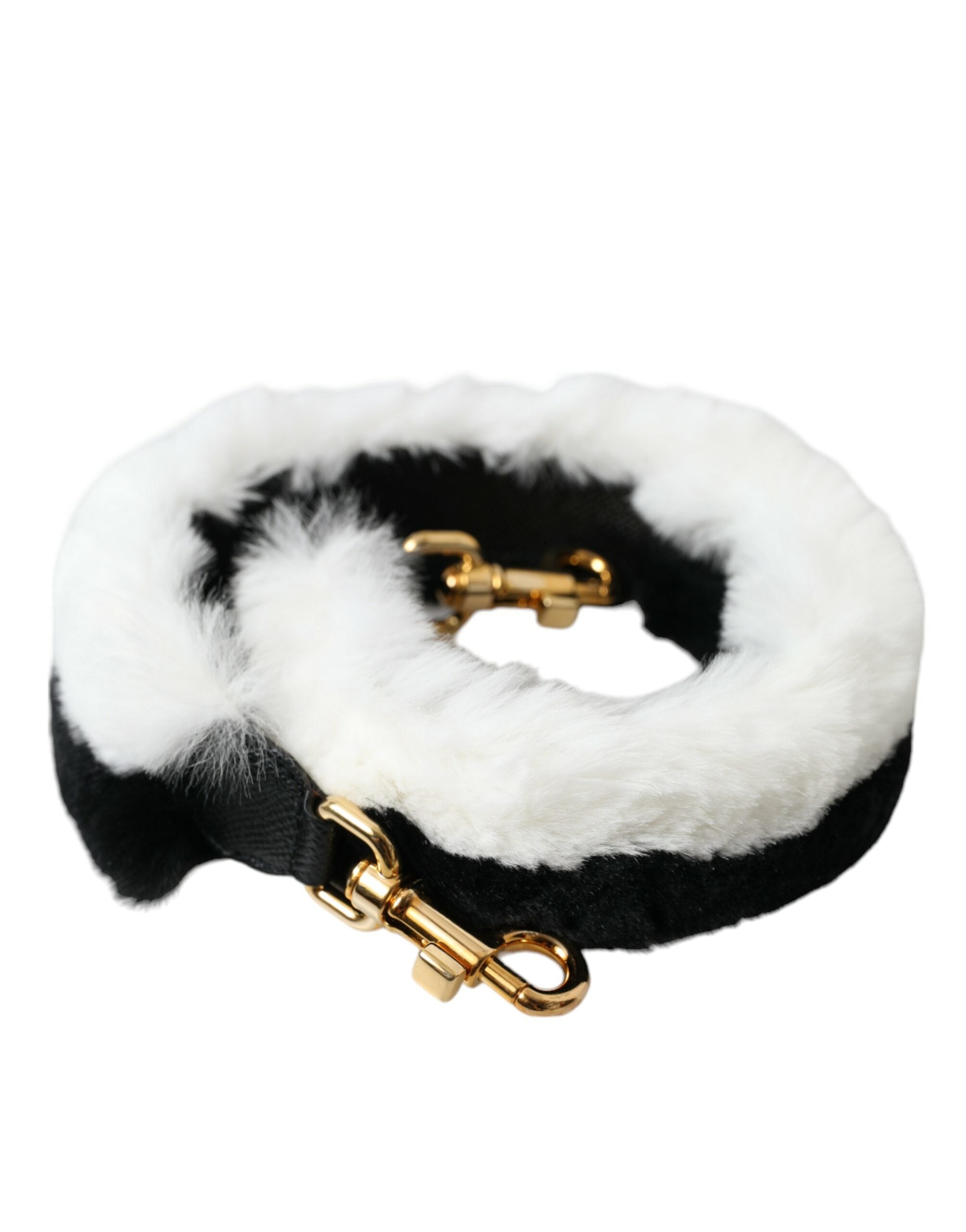 Black White Lapin Fur Accessory Shoulder Strap