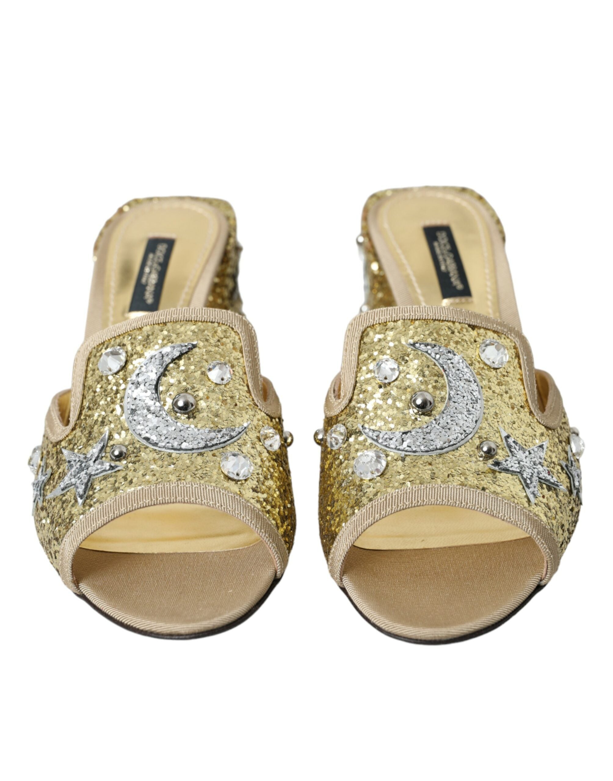Gold Sequin Leather Heels Sandals Shoes