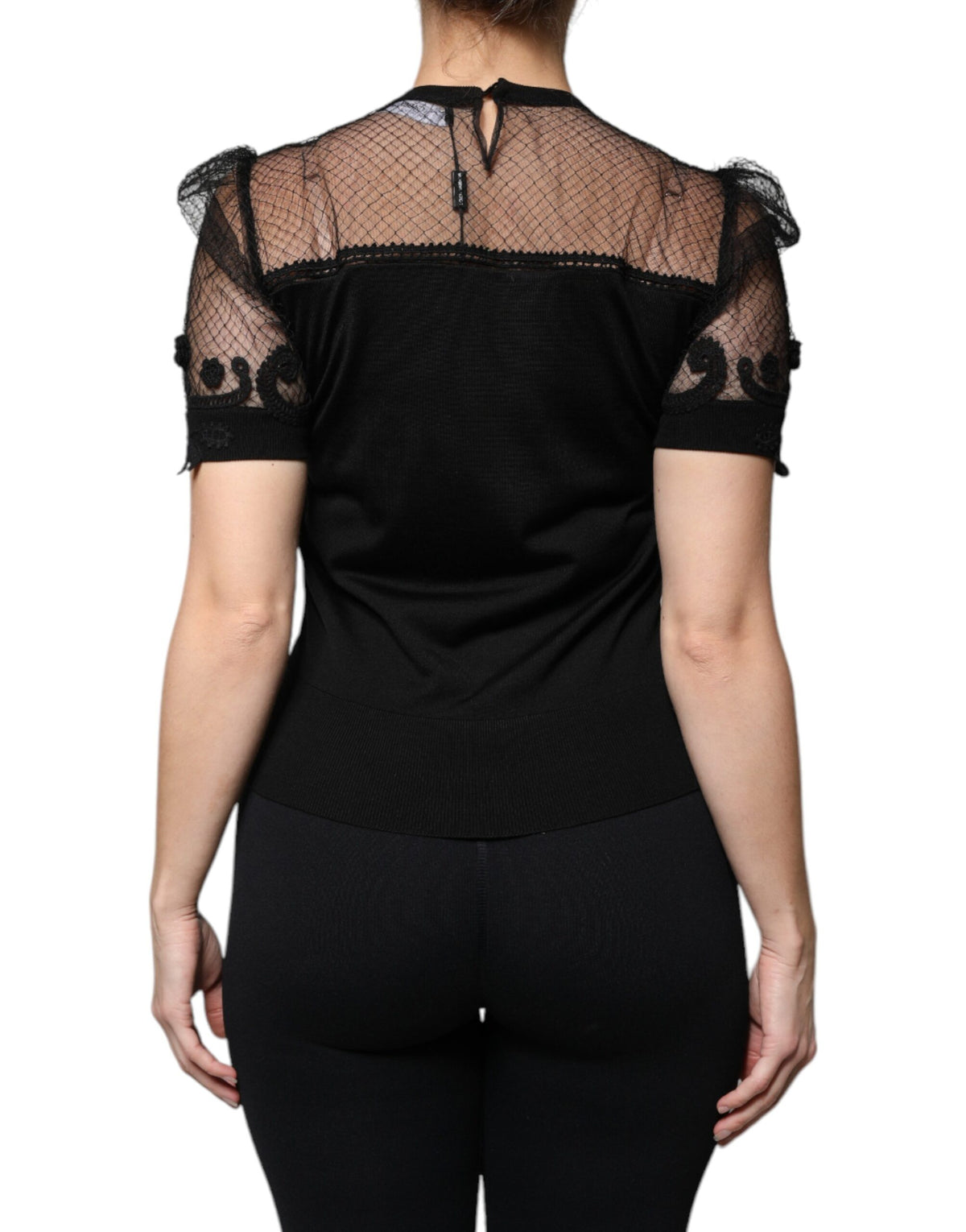 Dolce & Gabbana Black Floral Lace Short Sleeves Blouse Top