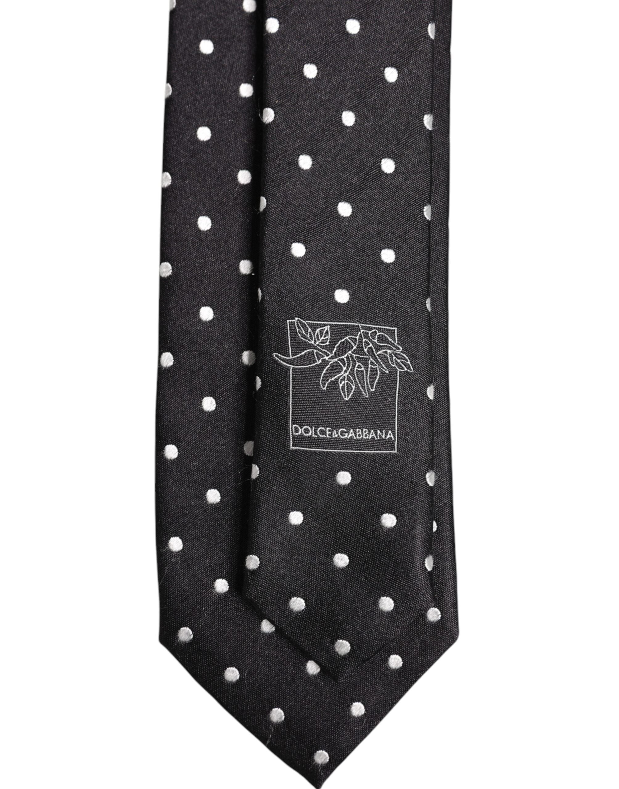Dolce & Gabbana Black Polka Dots Silk Adjustable Necktie Tie