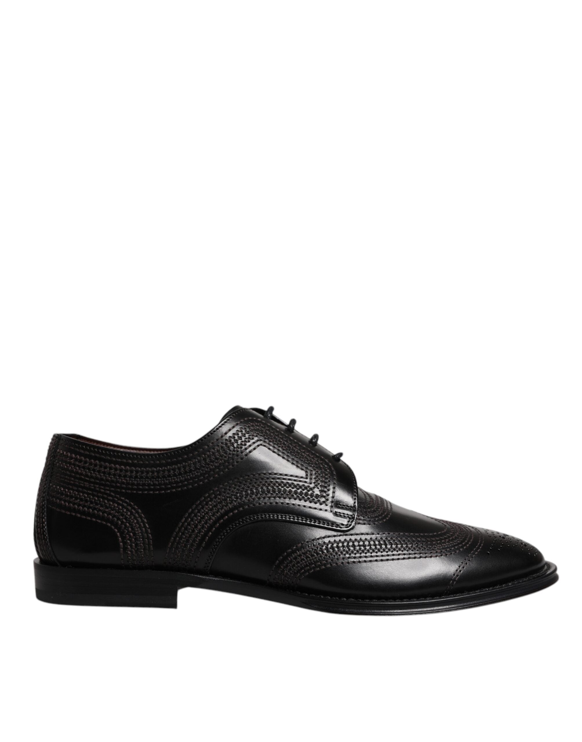 Dolce & Gabbana Black Embroidered Classic Leather Derby Dress Shoes