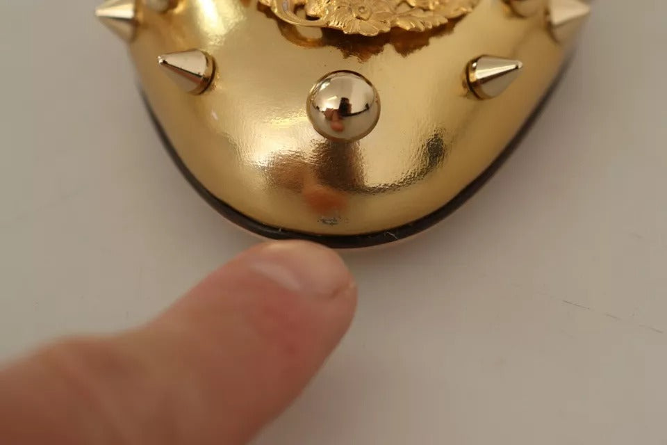 Dolce & Gabbana Gold Studs Vally Slingback Sandals Shoes