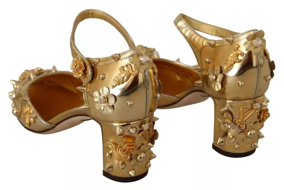 Dolce & Gabbana Gold Studs Vally Slingback Sandals Shoes