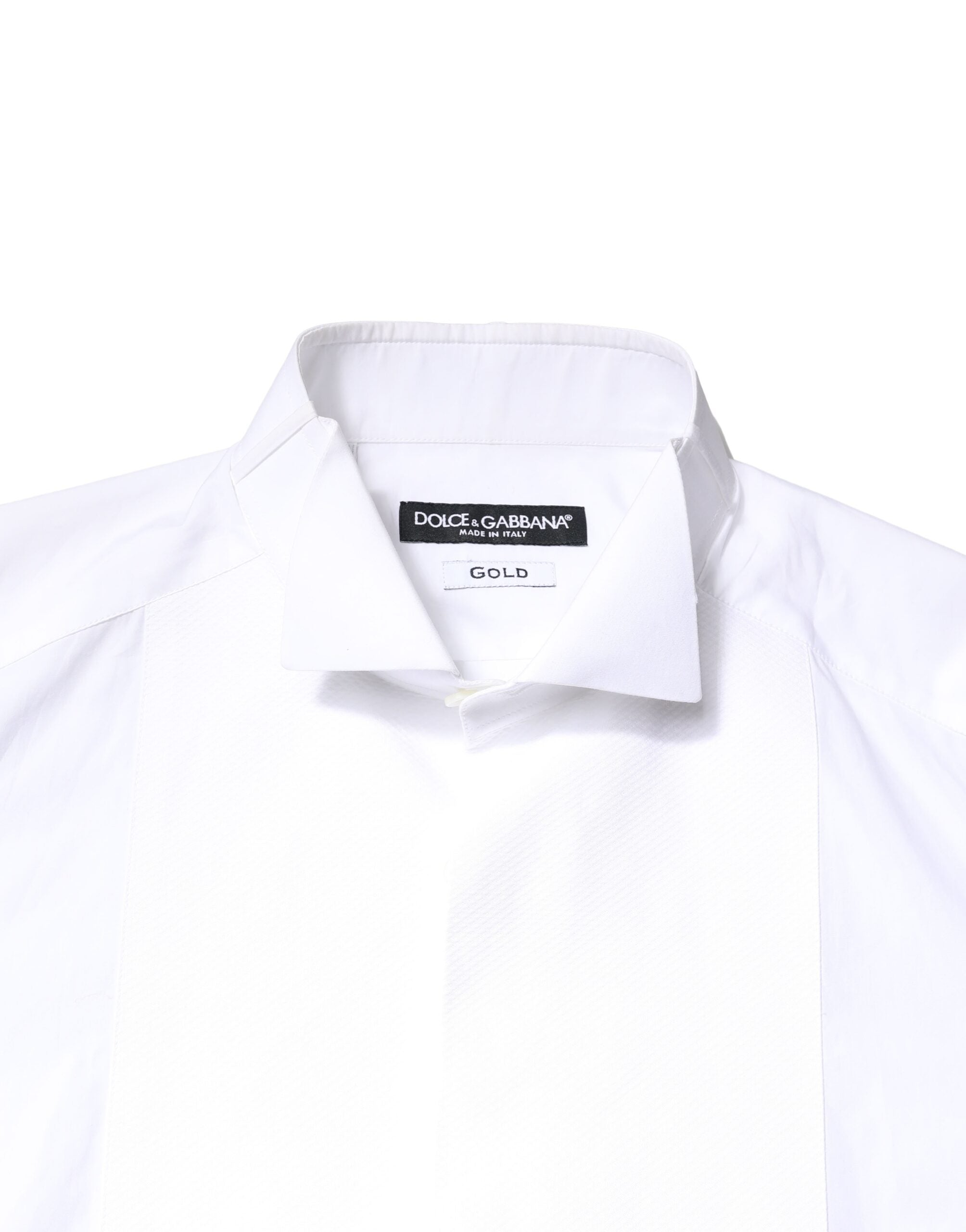 Dolce & Gabbana White GOLD Cotton Poplin Bib Formal Men Dress Shirt