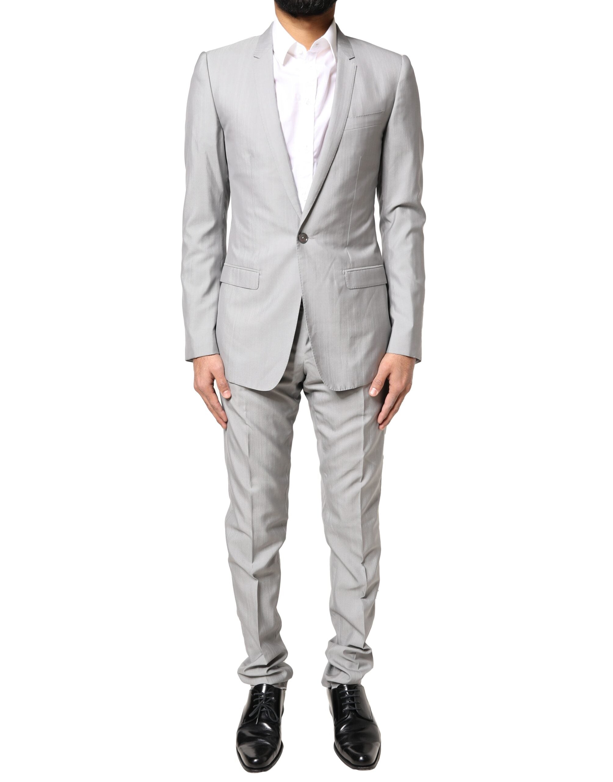 Dolce & Gabbana Light Gray Wool GOLD 2 Piece Formal Suit