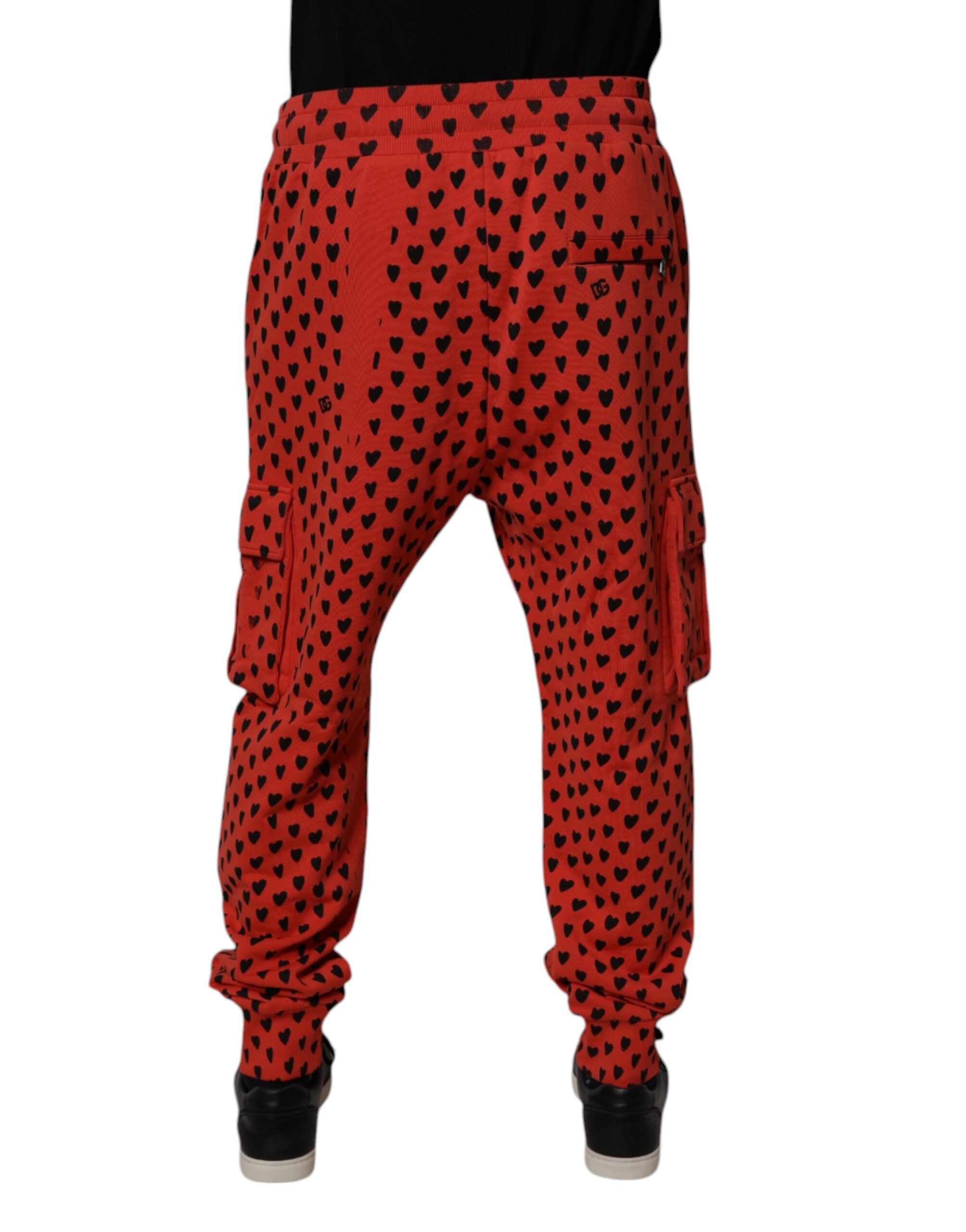 Dolce & Gabbana Red Hearts Cargo Jogger Men Sweatpants Pants