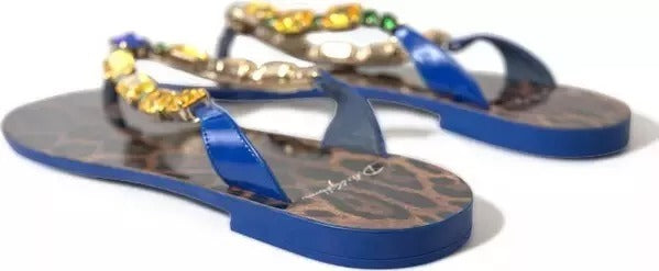 Dolce & Gabbana Blue Crystals Flats Sandals Beachwear Shoes