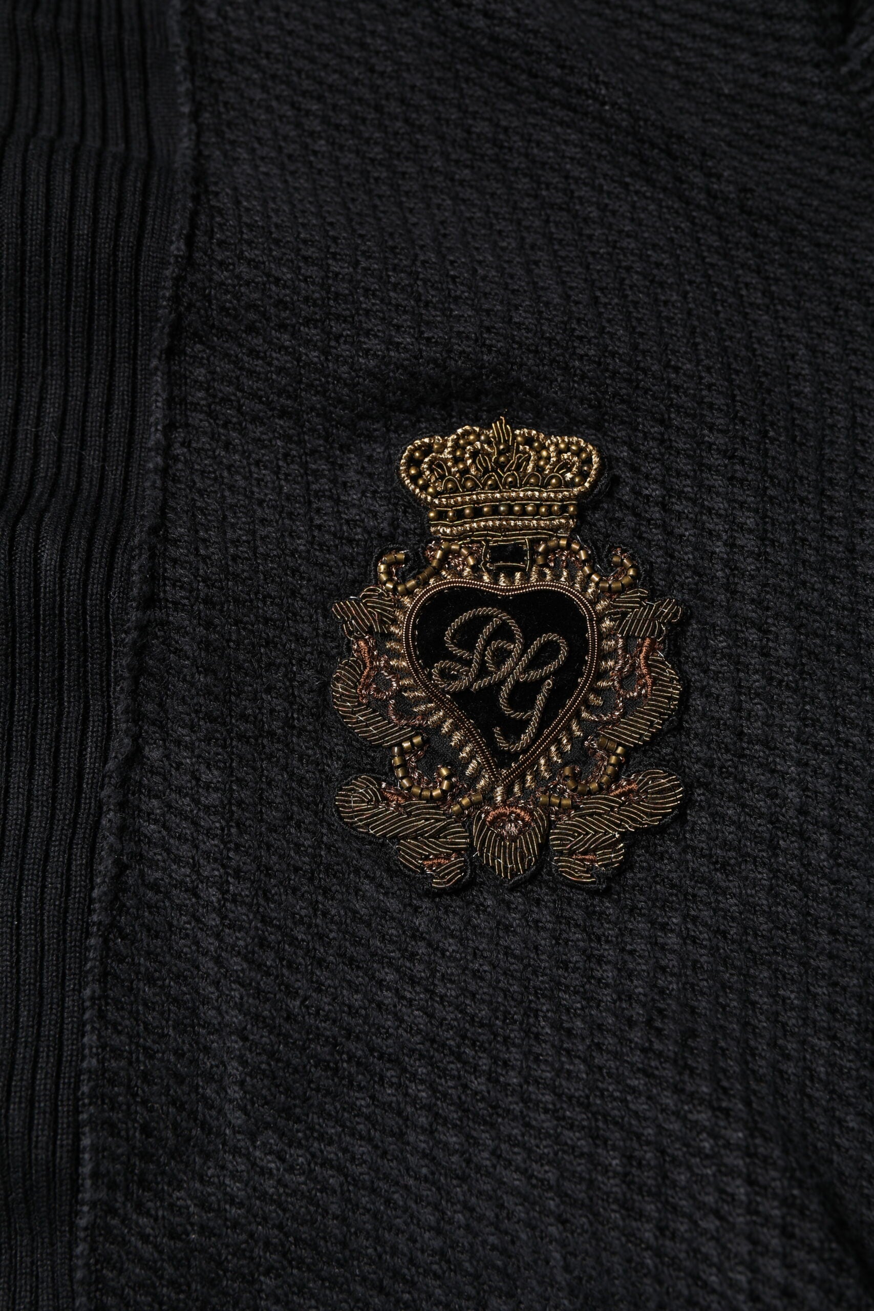 Dolce & Gabbana Black Heraldic Silk Buttoned Pullover Sweater