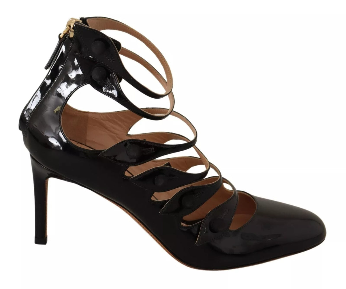Red Valentino Black Multi Strap Leather Mid Heels Pumps Shoes