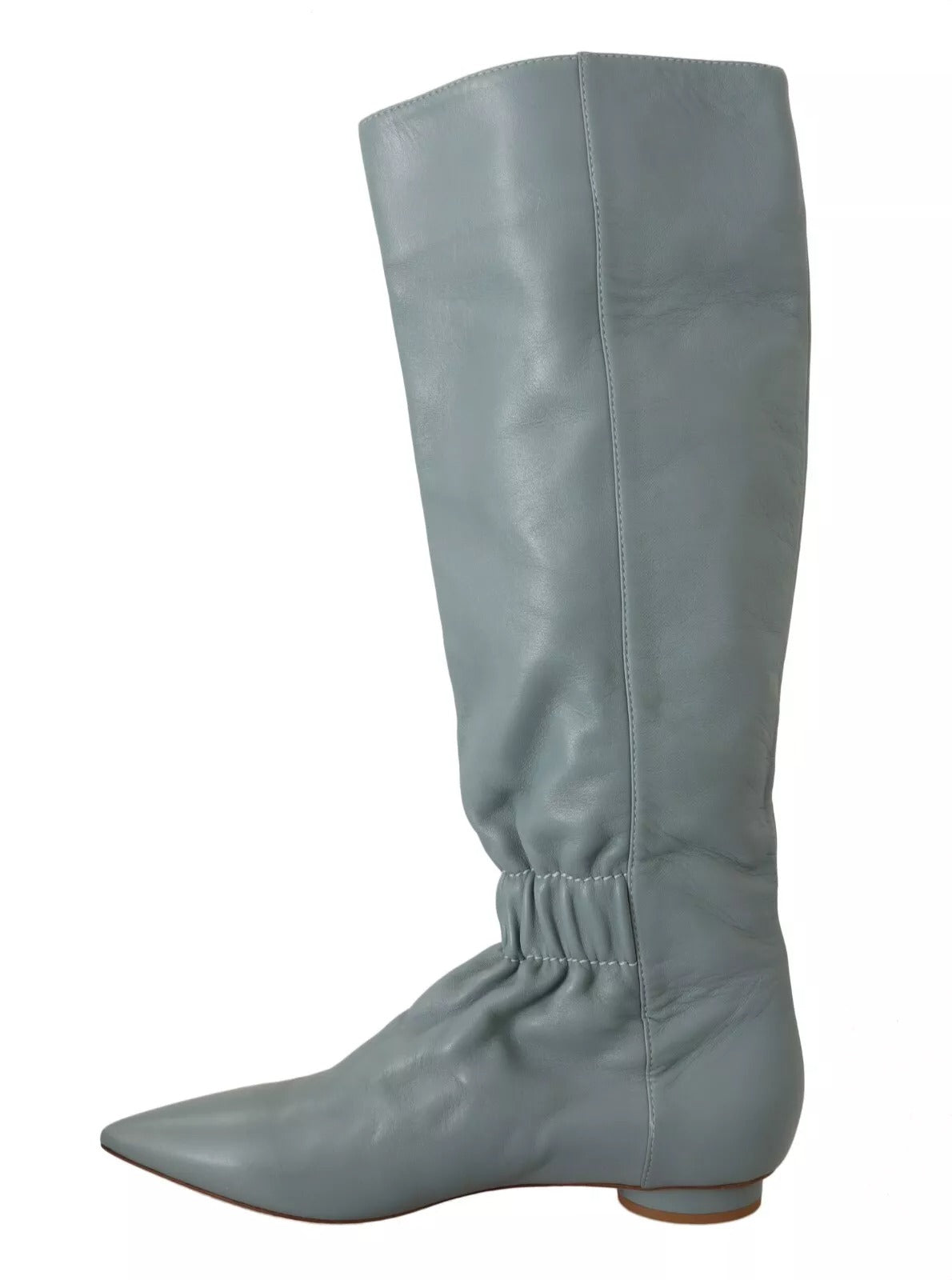 Red Valentino Blue Leather Elastic Flats Pull On Knee High Boots Shoes
