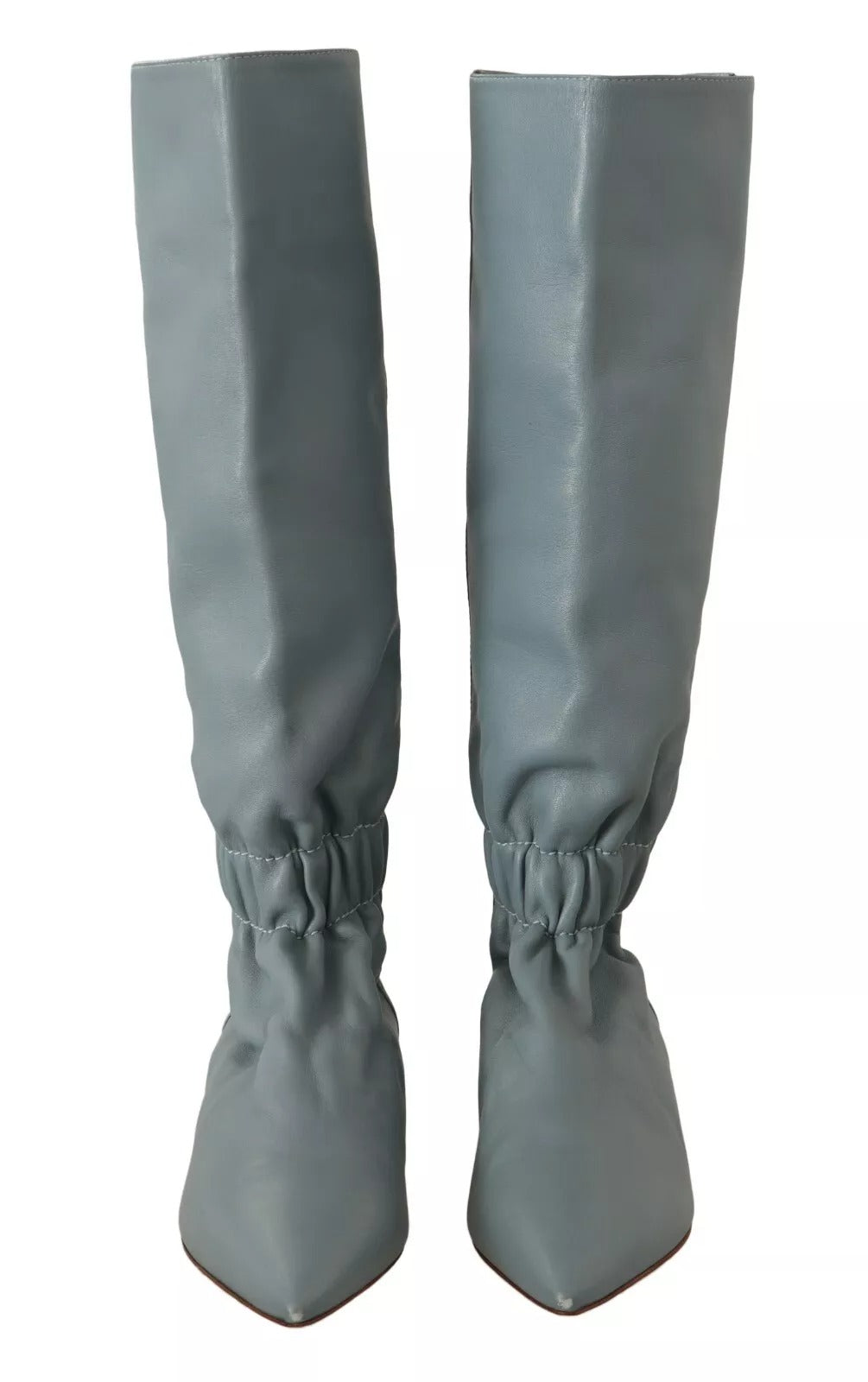 Red Valentino Blue Leather Elastic Flats Pull On Knee High Boots Shoes