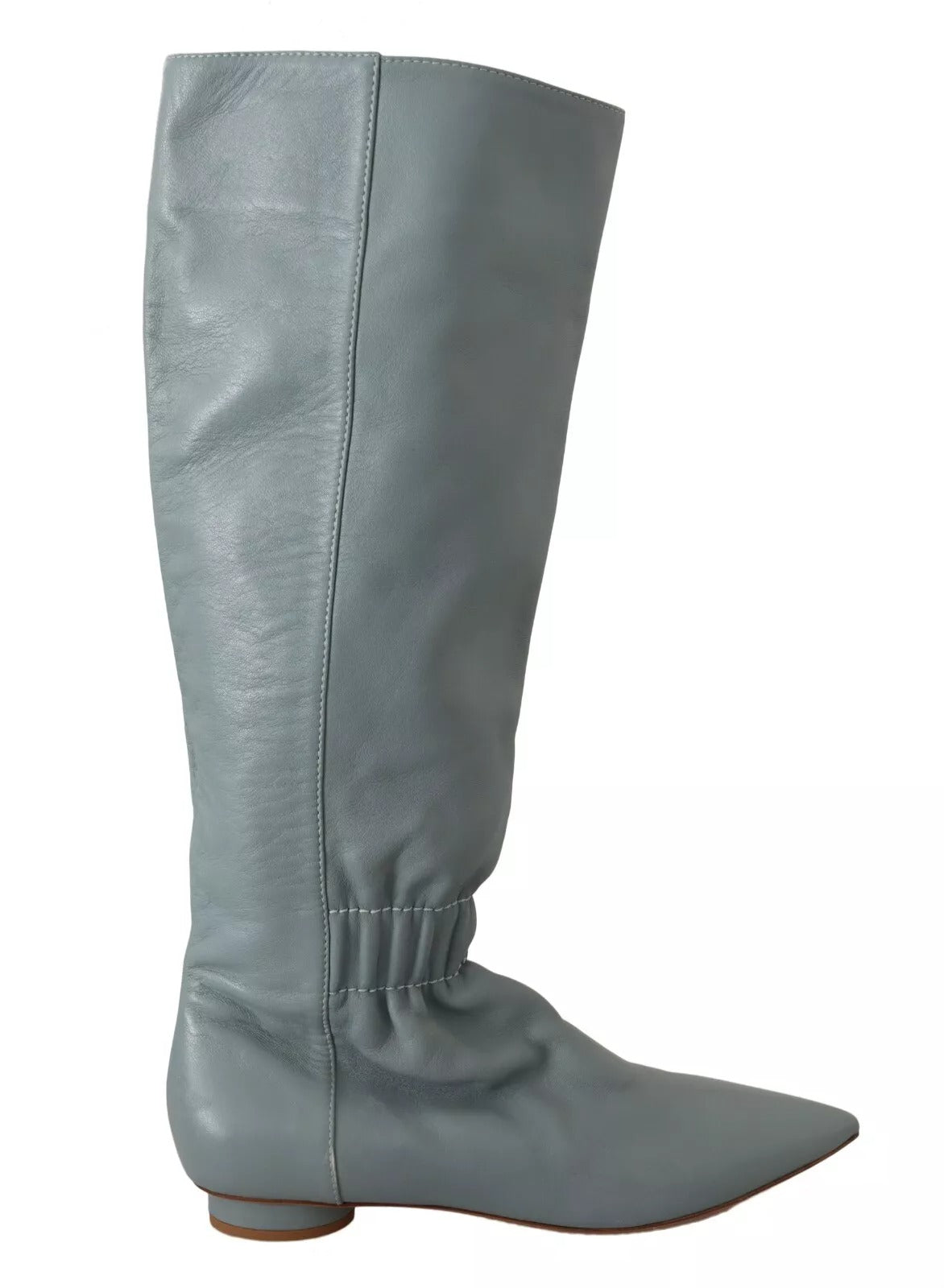 Red Valentino Blue Leather Elastic Flats Pull On Knee High Boots Shoes