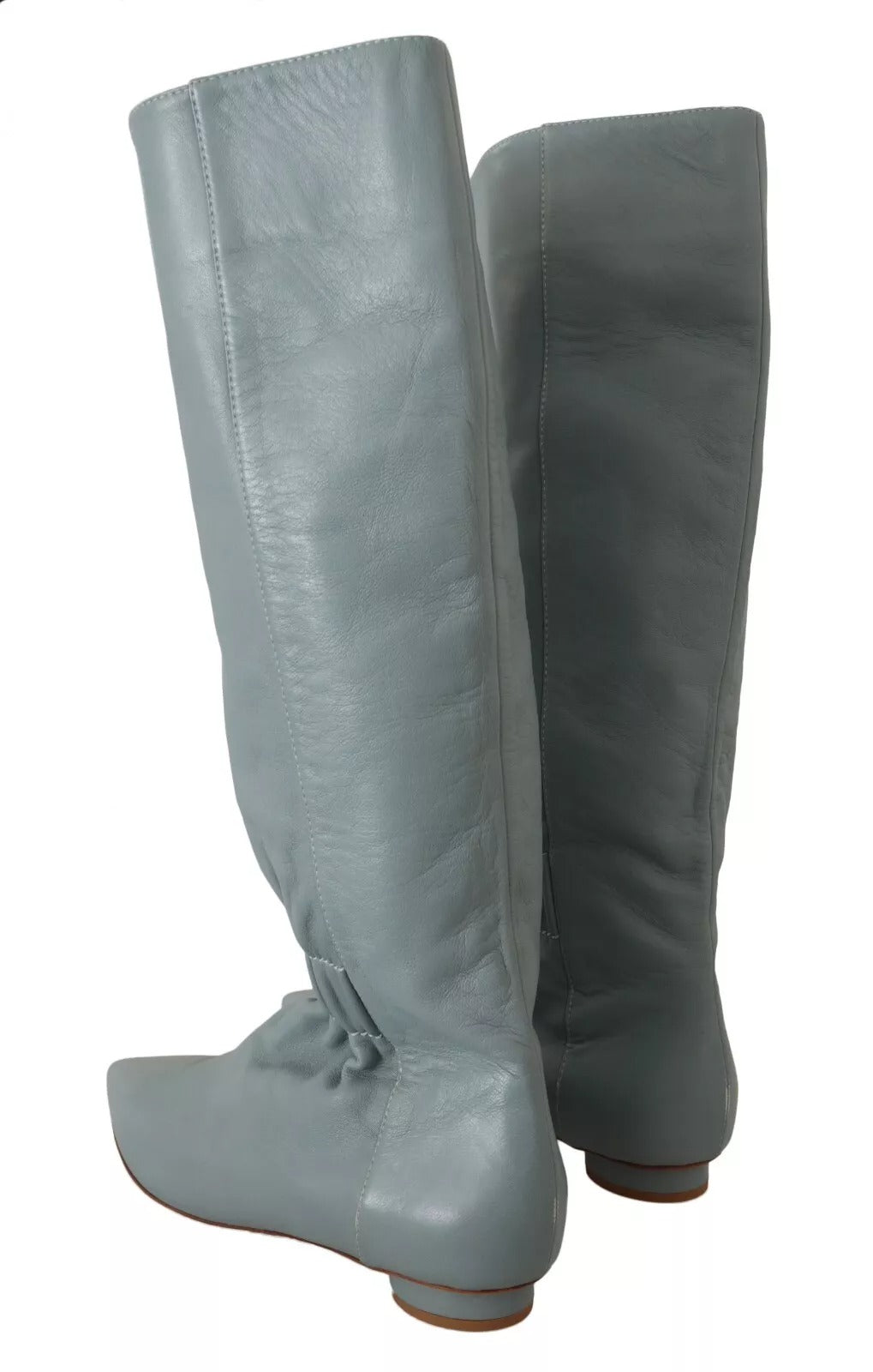 Red Valentino Blue Leather Elastic Flats Pull On Knee High Boots Shoes