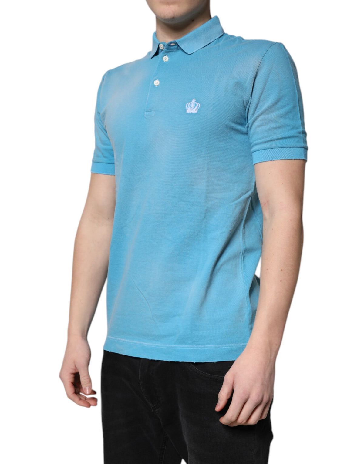 Dolce & Gabbana Blue Cotton Crown Collared Men Polo T-shirt