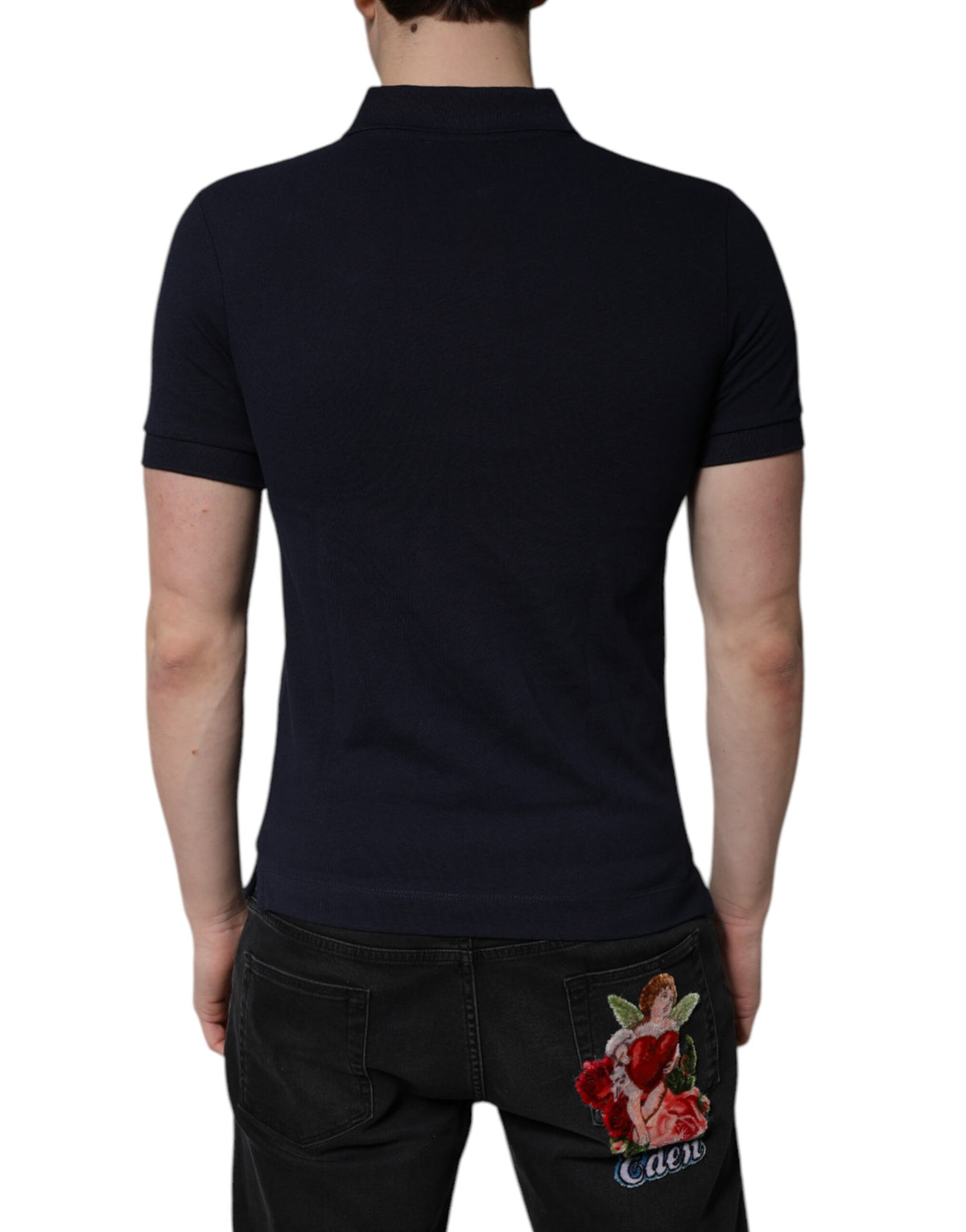 Dolce & Gabbana Dark Blue Cotton Crown Collared Polo T-shirt