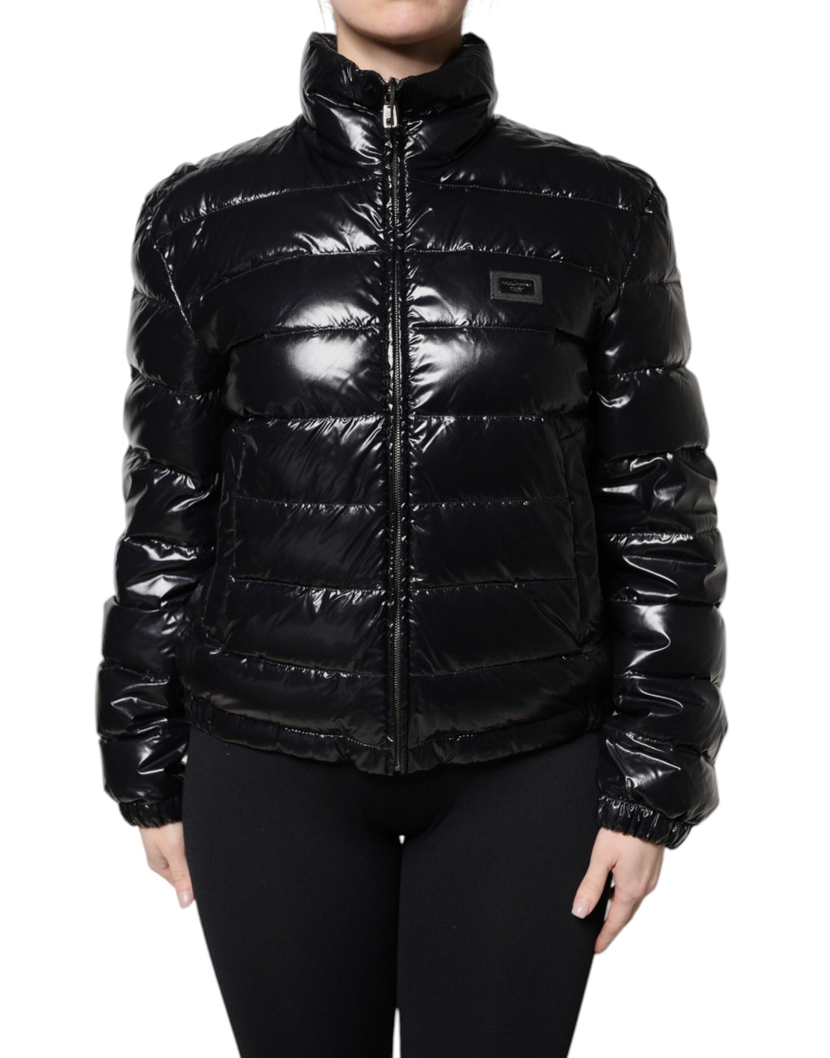 Dolce & Gabbana Black Logo Plaque Full Zip Puffer Jacket