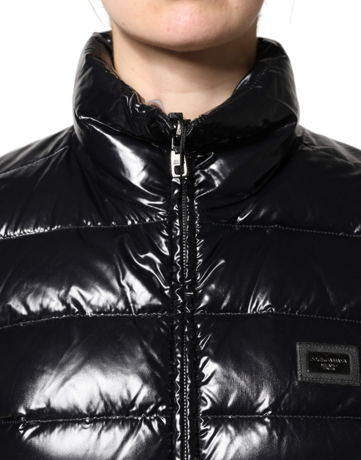 Dolce & Gabbana Black Logo Plaque Full Zip Puffer Jacket
