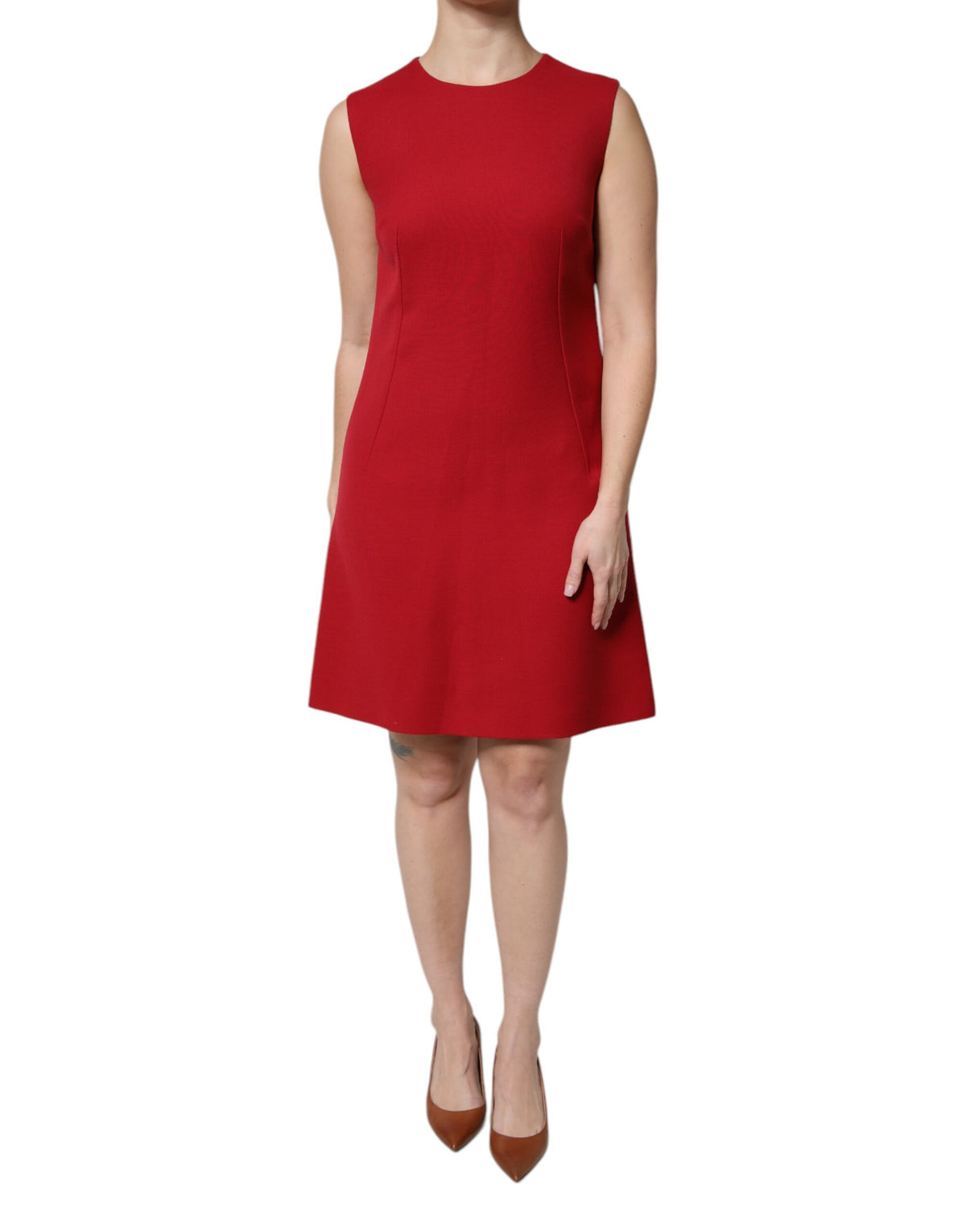 Dolce & Gabbana Red Wool Sleeveless Knee Length A-line Dress