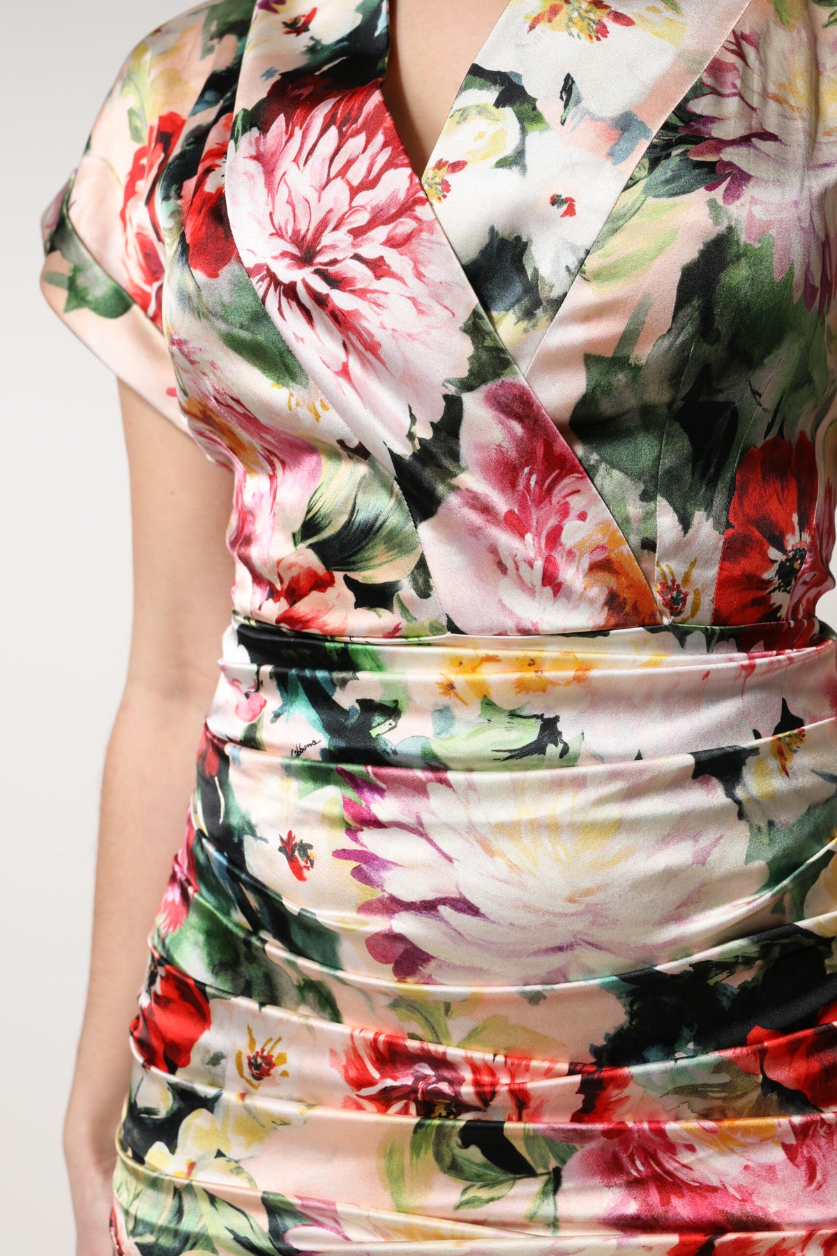 Dolce & Gabbana Multicolor Floral Short Sleeves Sheath Midi Dress
