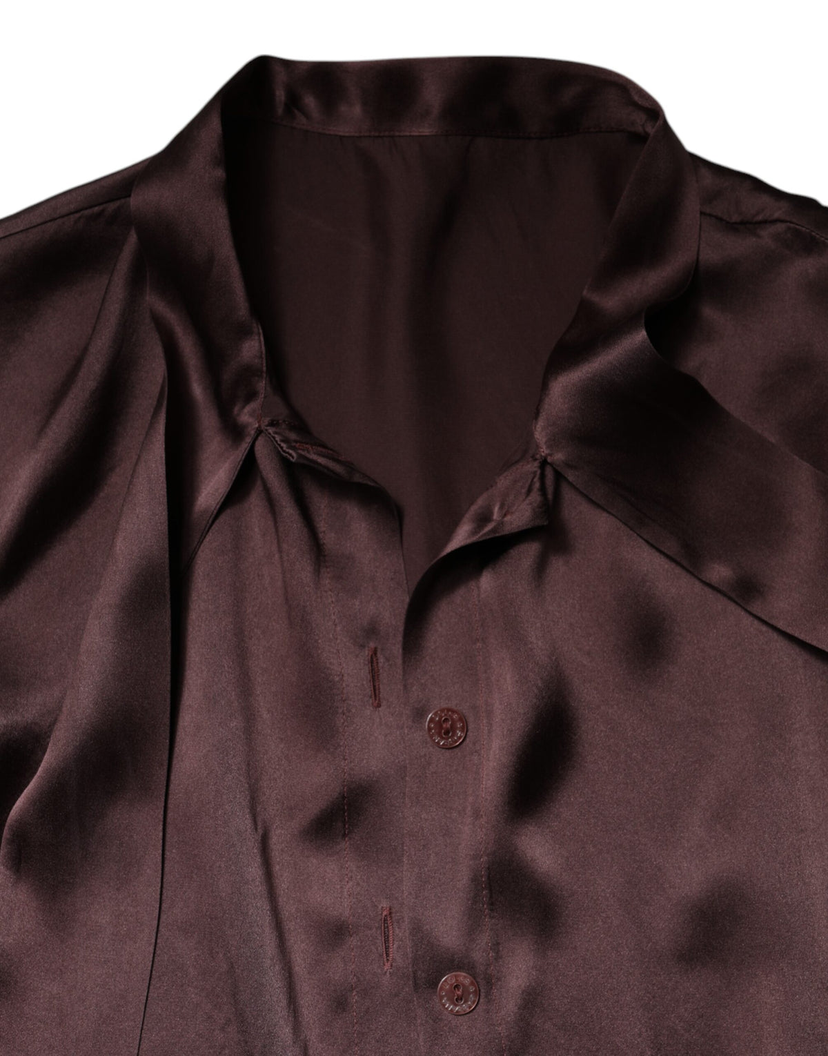 Dolce & Gabbana Brown Ascot Collar Long Sleeve Blouse Top