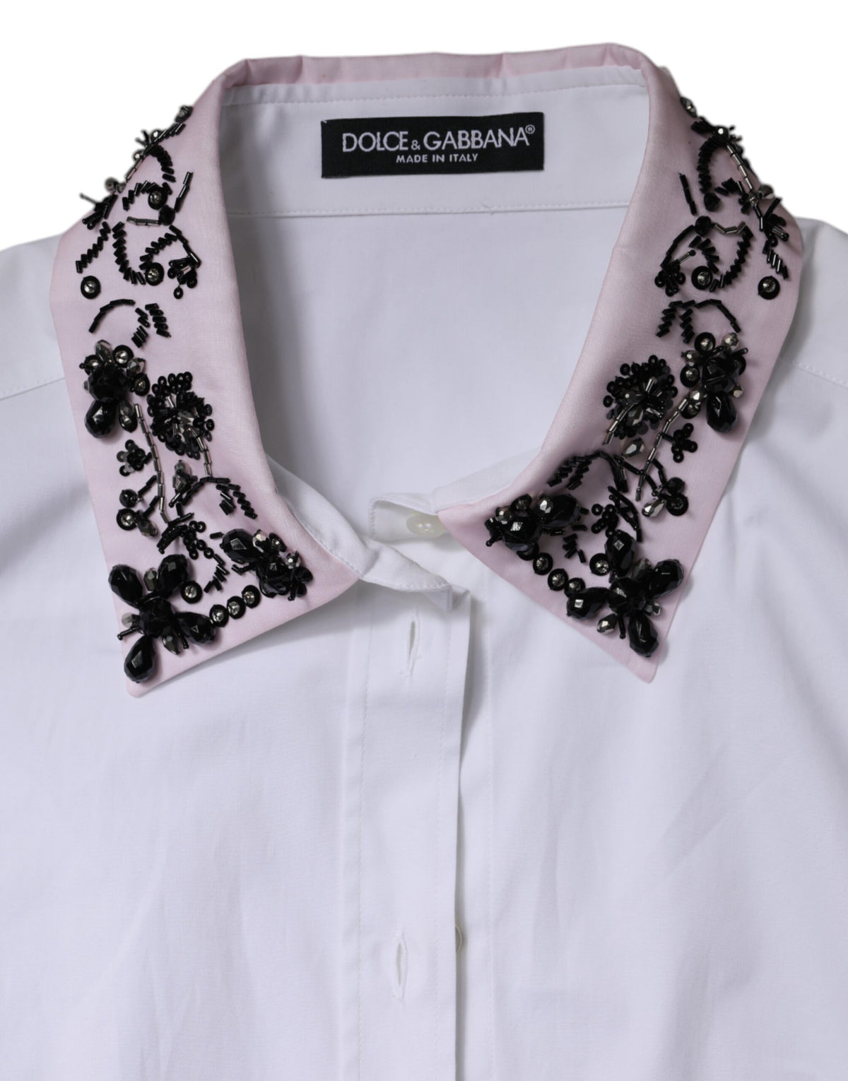 Dolce & Gabbana White Embellished Collared Dress Shirt Top