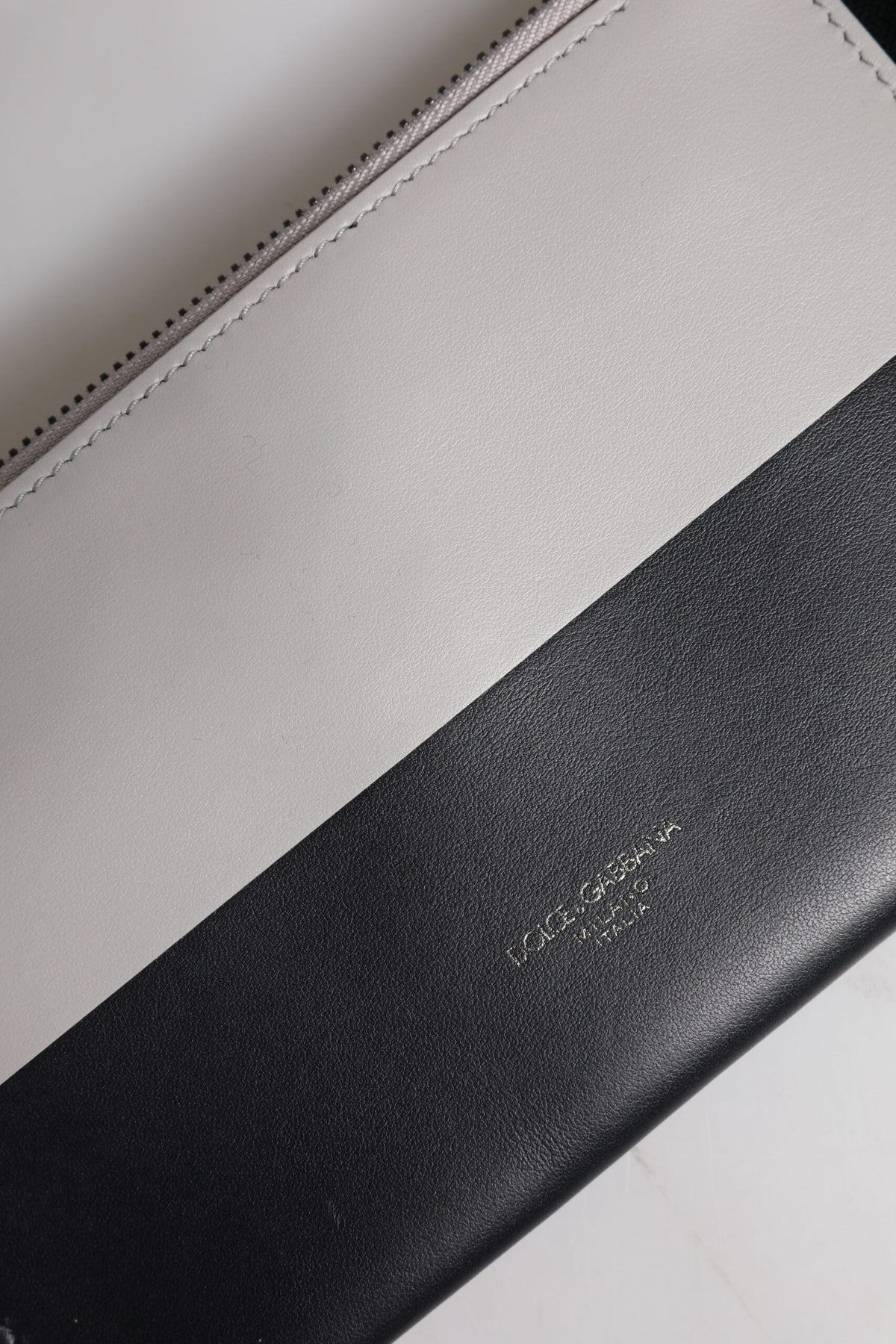 Dolce & Gabbana Black White Leather Logo Embossed Crossbody Bag