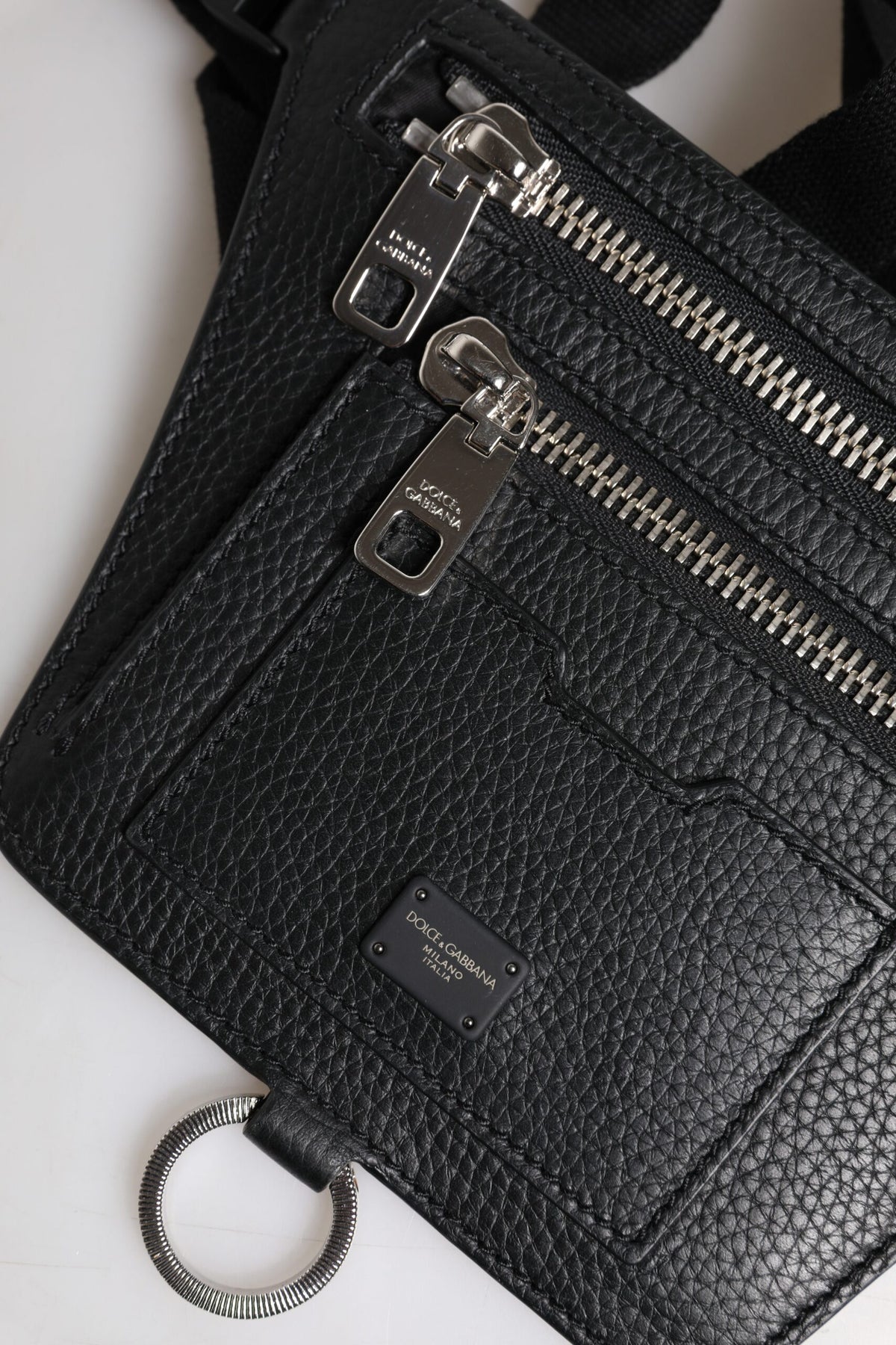 Dolce & Gabbana Black Calfskin Logo Plaque Belt Waist Men Fanny Pack Bag