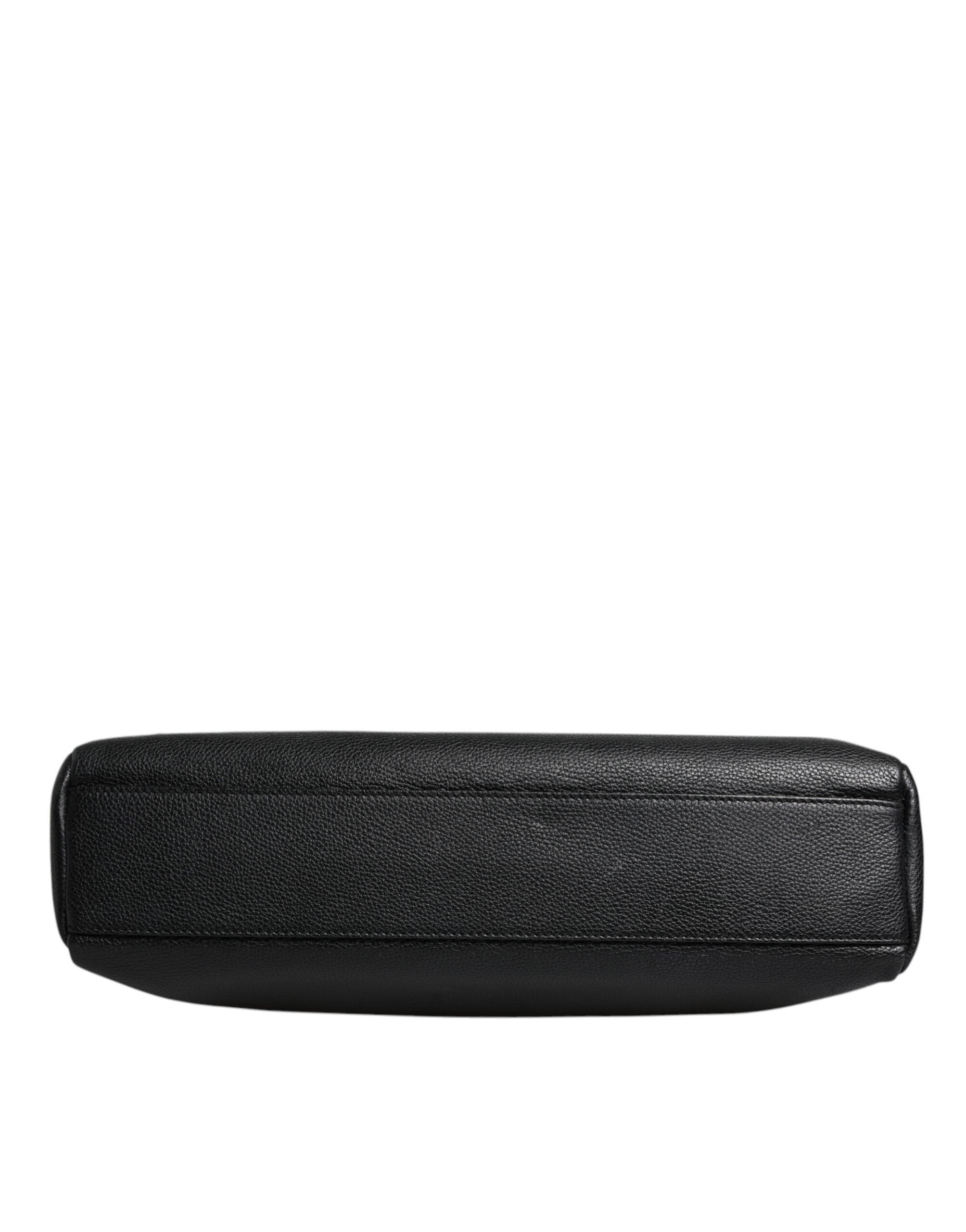 Dolce & Gabbana Black Logo Plaque Leather Messenger Shoulder Strap Bag