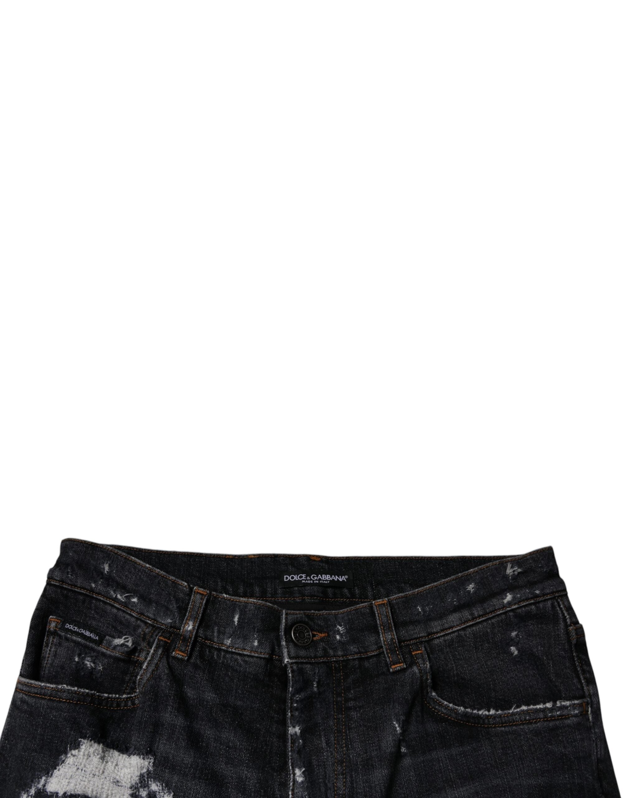 Dolce & Gabbana Black Tattered Cotton Skinny Men Denim Jeans