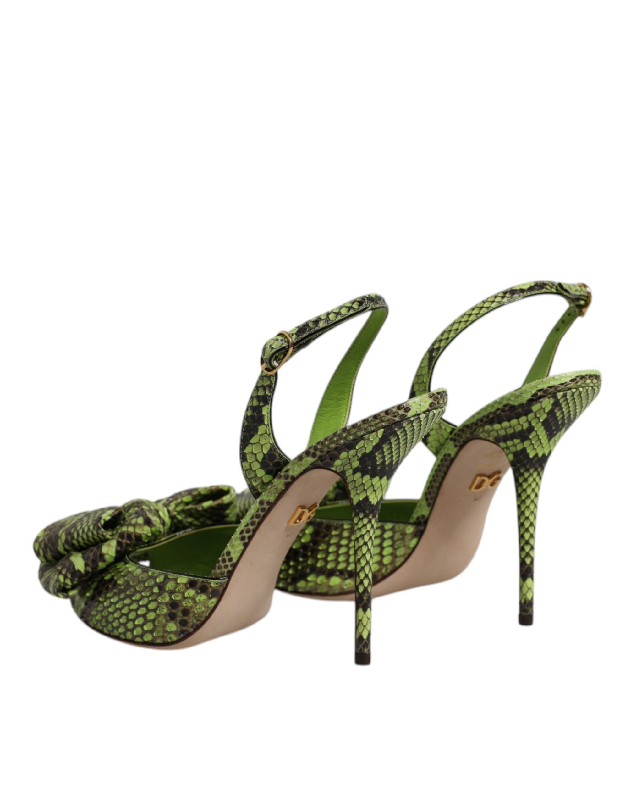 Dolce & Gabbana Green Python Leather Heels Sandals Shoes
