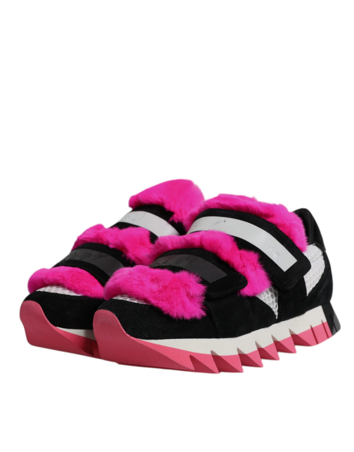 Dolce & Gabbana Black Pink Fur Embellished Sneakers Shoes