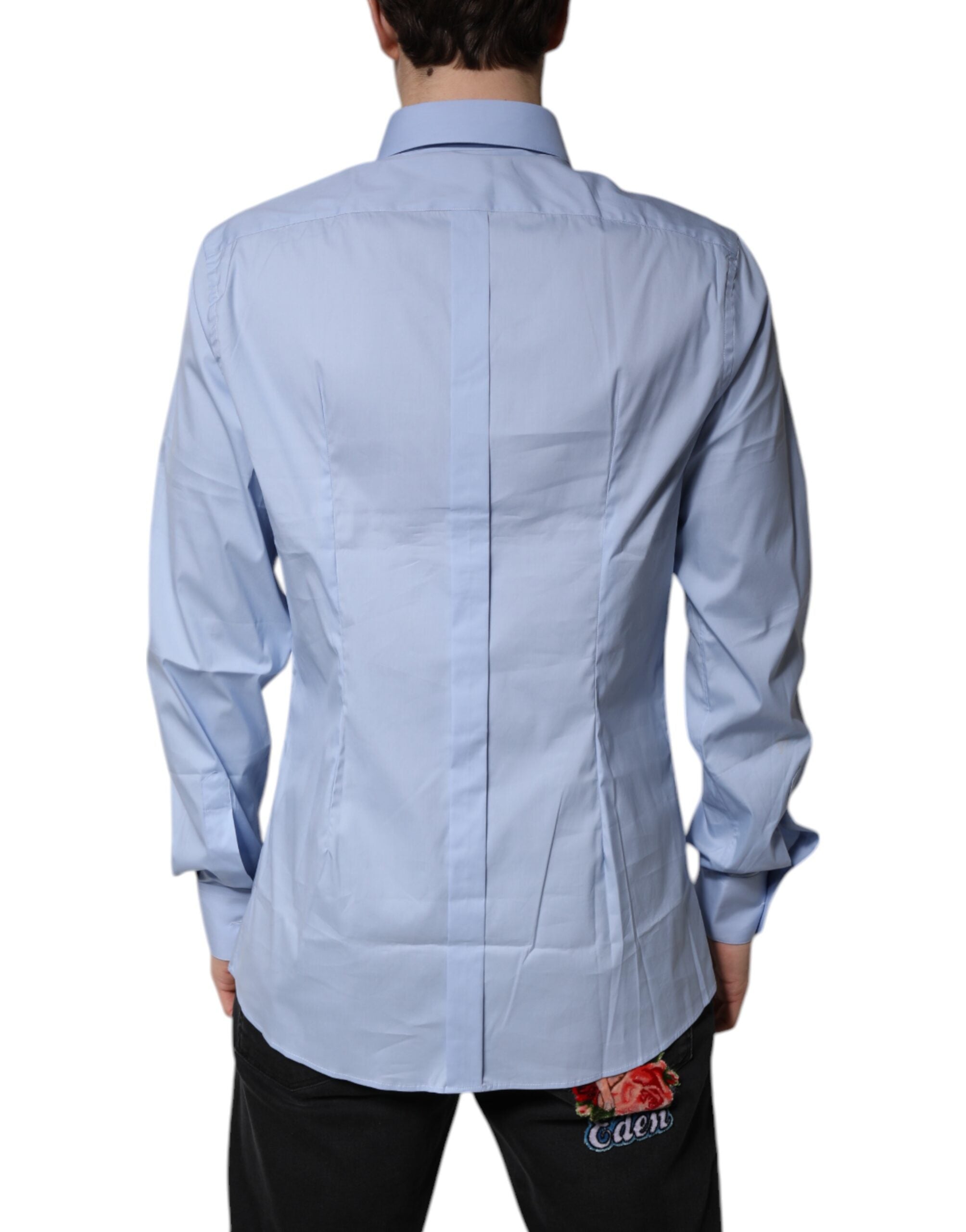 Dolce & Gabbana Light Blue Cotton GOLD Dress Formal Shirt