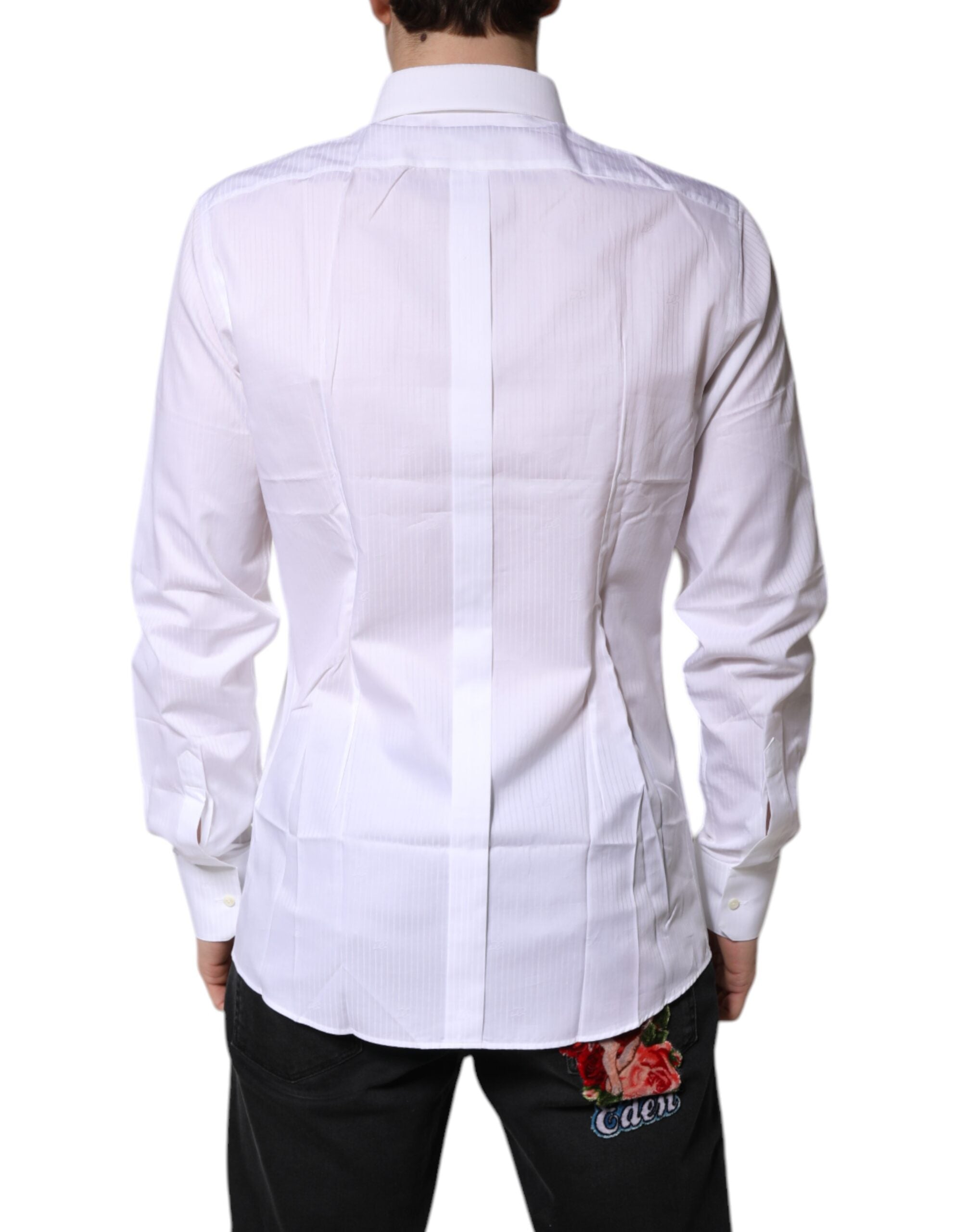 Dolce & Gabbana White Cotton Collared GOLD Dress Formal Shirt