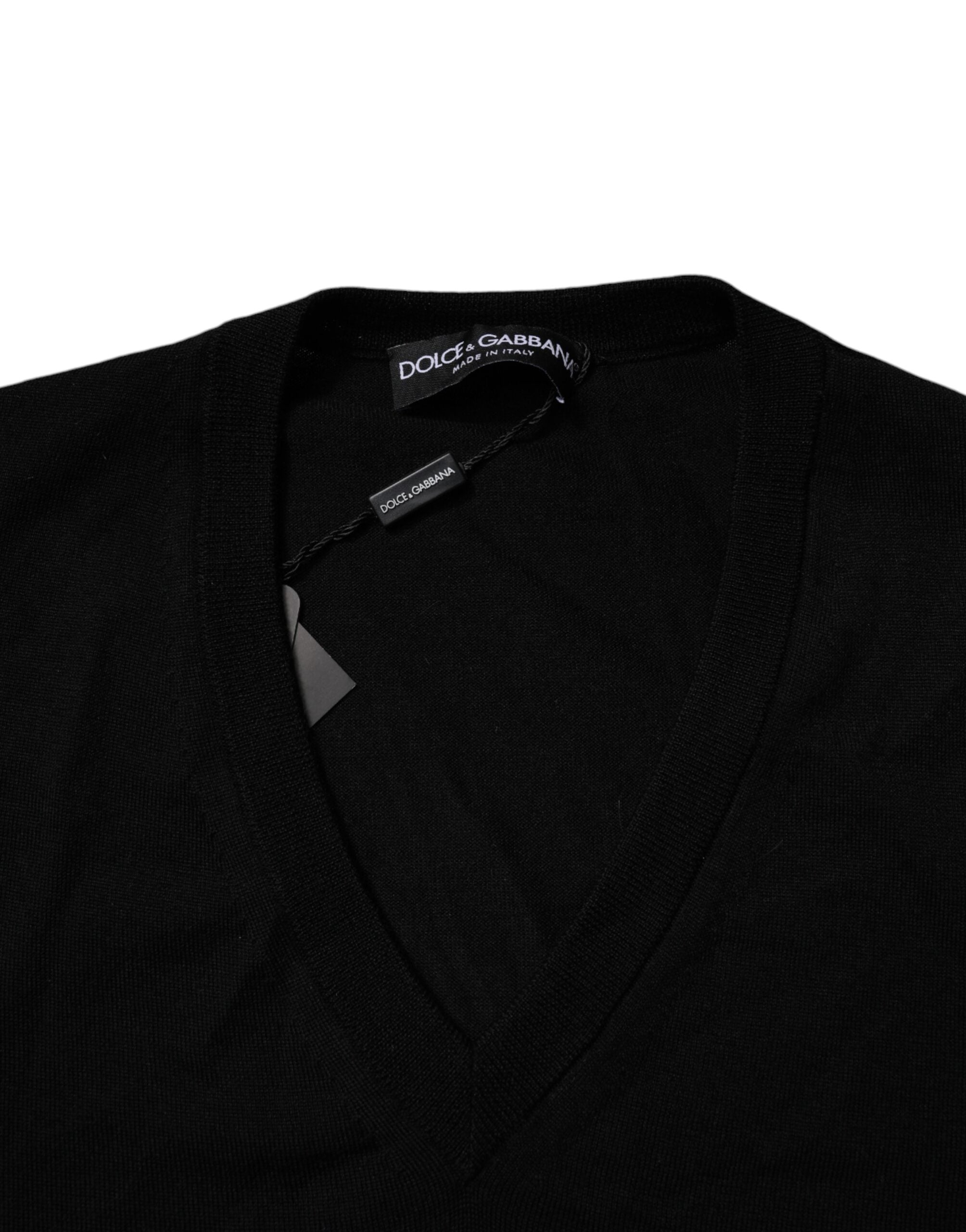 Dolce & Gabbana Black Camouflage V-neck Pullover Sweater