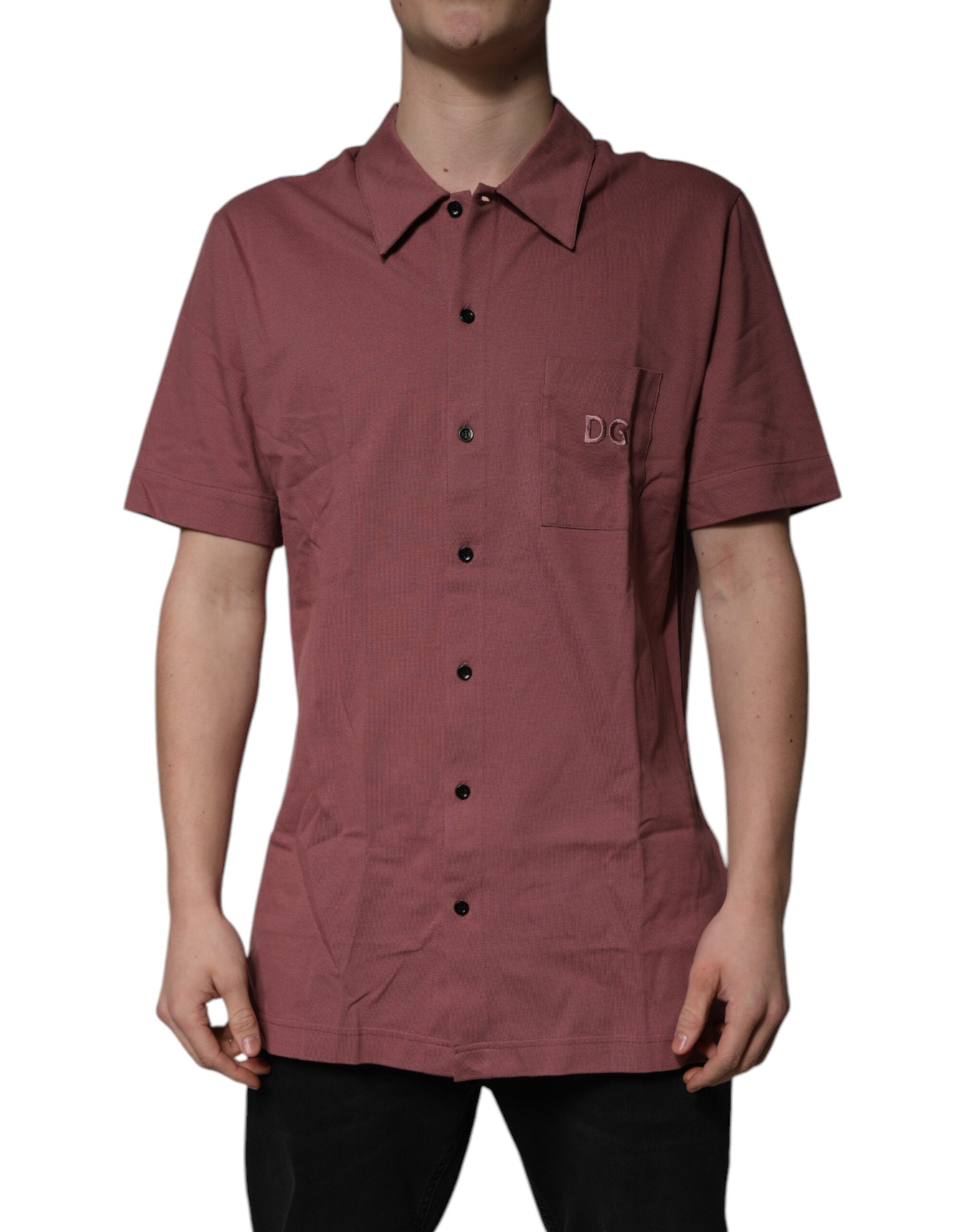 Dolce & Gabbana Dark Pink Button Down Casual Polo Men Shirt