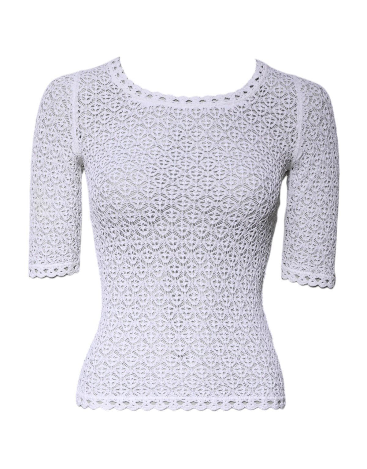 Dolce & Gabbana White Viscose Short Sleeve Crochet Top