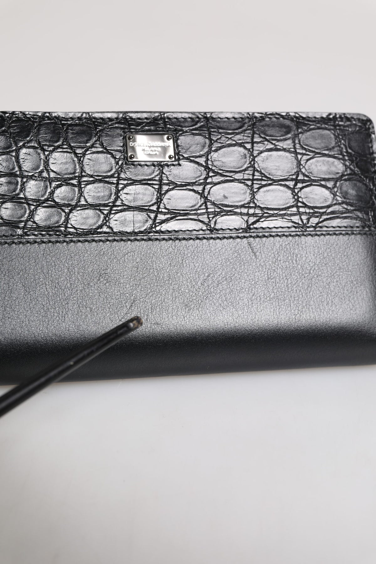 Dolce & Gabbana Black Leather Logo Plaque Zip Around Continental Wallet