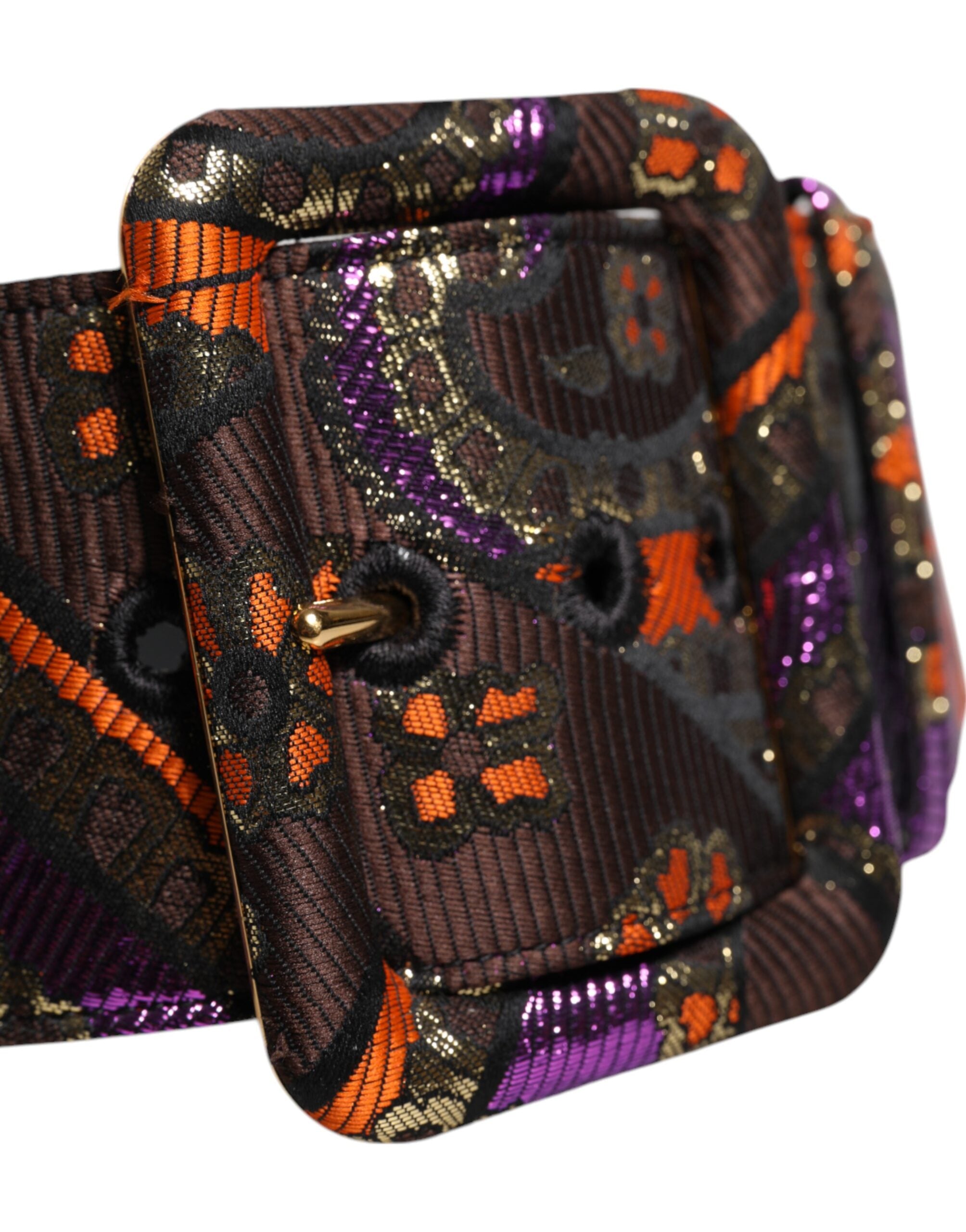 Dolce & Gabbana Multicolor Floral Jacquard Lurex Wide Waist Buckle Belt