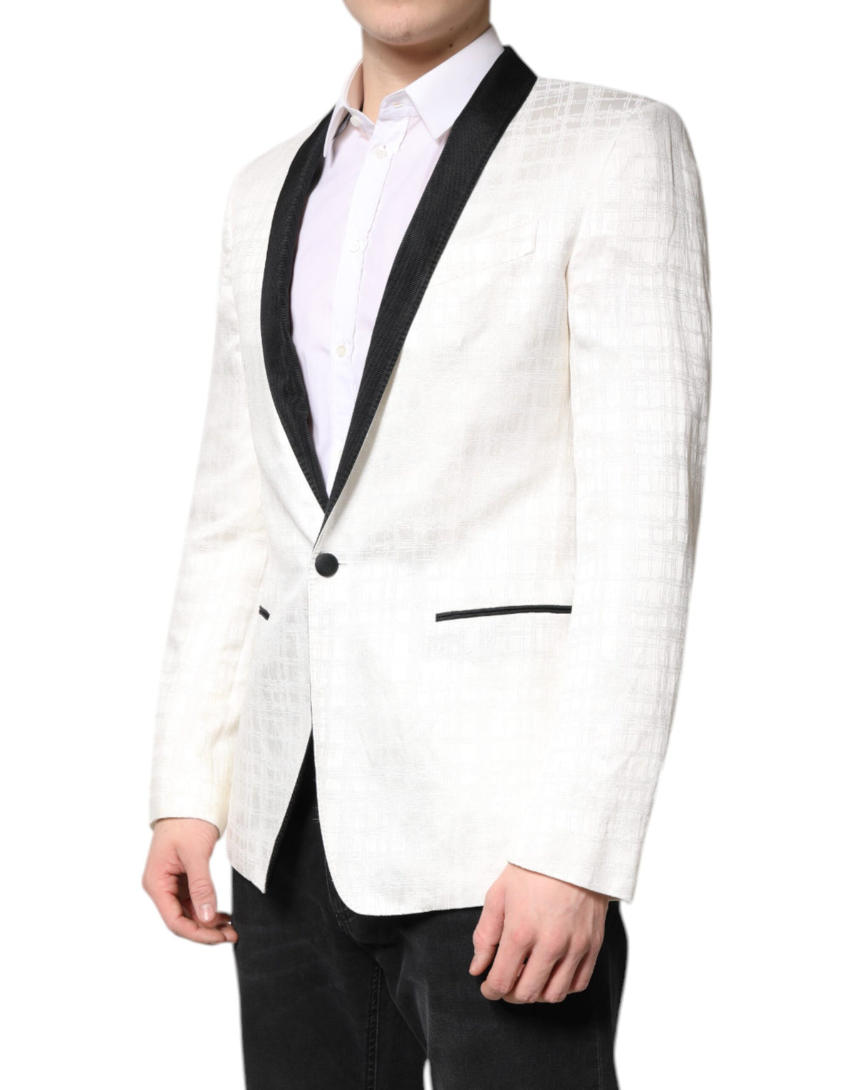 Dolce & Gabbana White Black Single Breasted Coat Blazer Suit