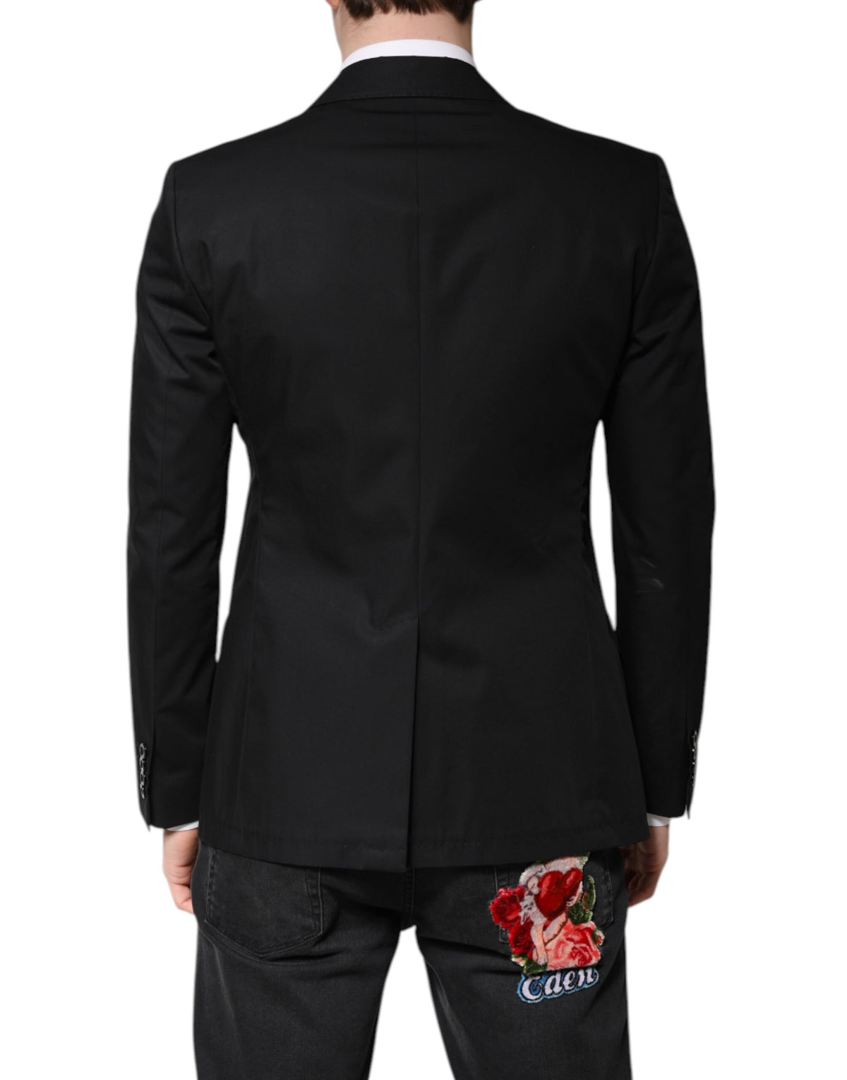 Dolce & Gabbana Black Cotton Single Breasted Men Coat Blazer