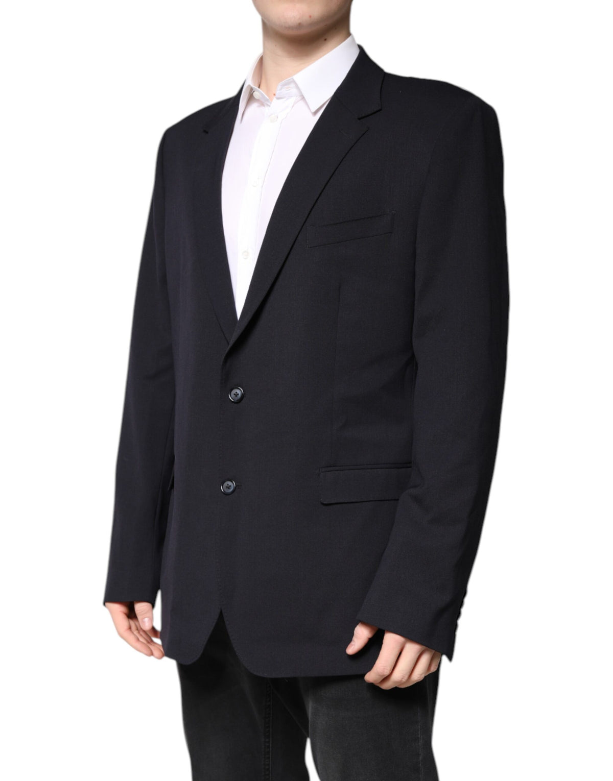 Dolce & Gabbana Dark Blue Wool Single Breasted Coat Blazer