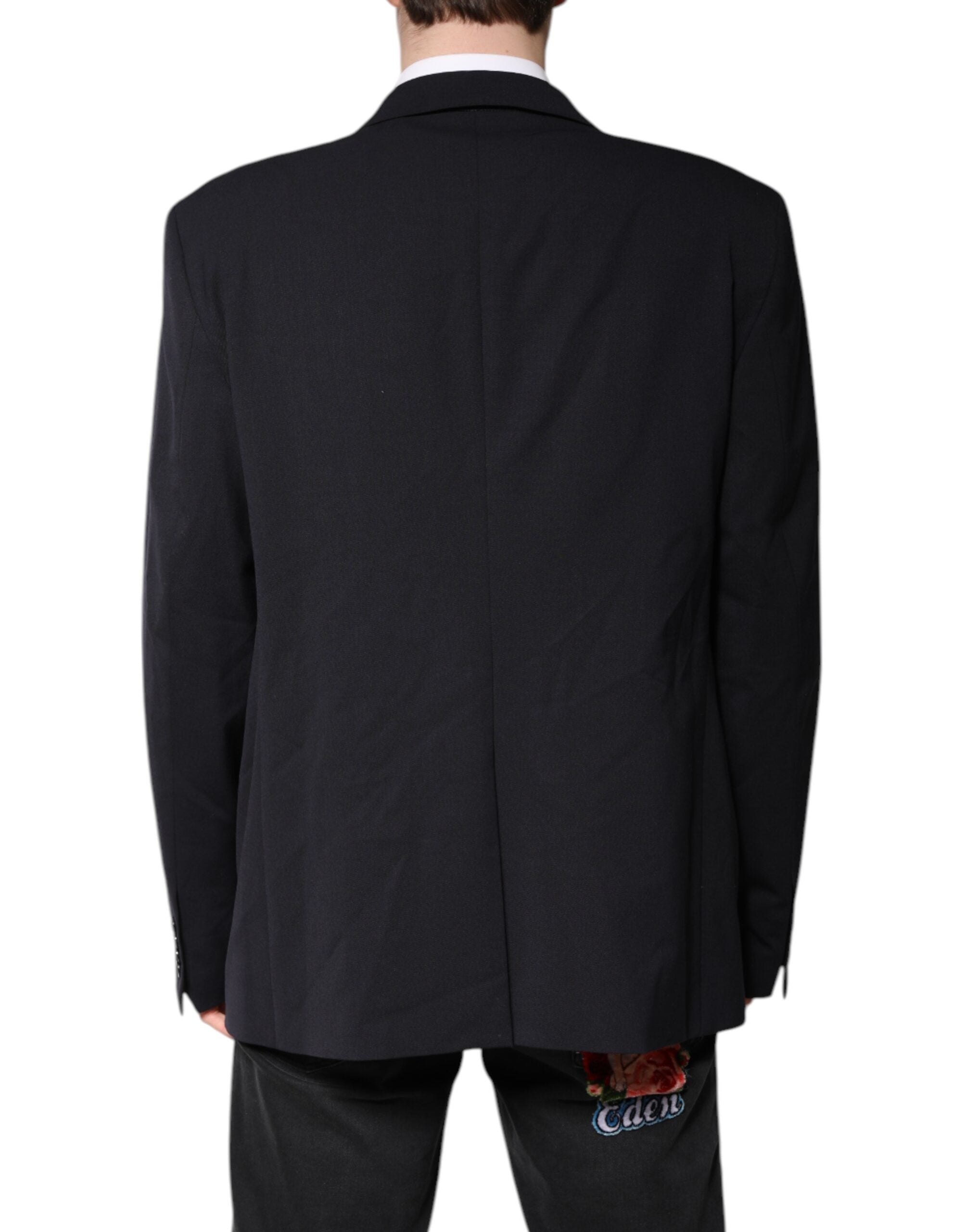Dolce & Gabbana Dark Blue Wool Single Breasted Coat Blazer