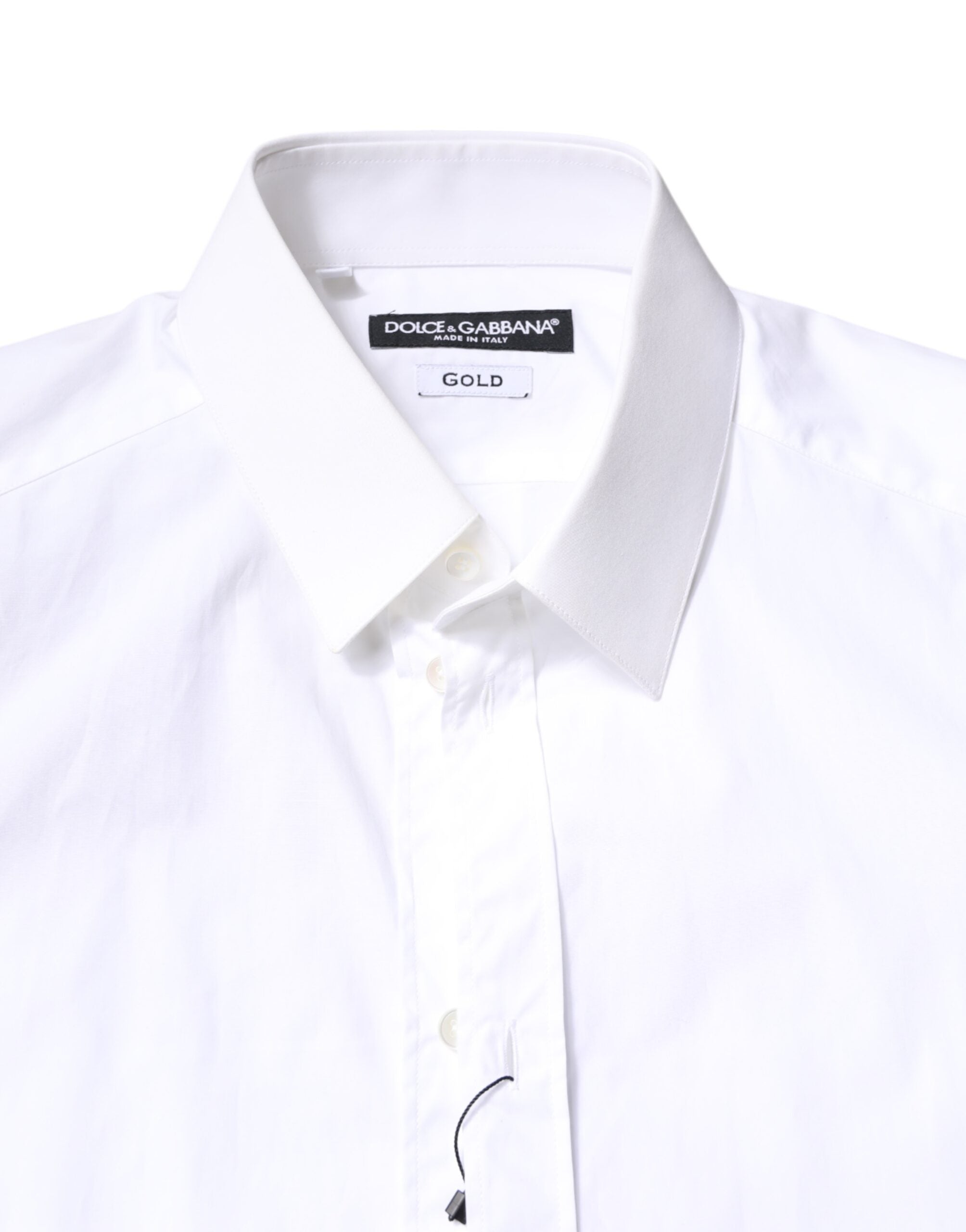 Dolce & Gabbana White Cotton GOLD Dress Formal Collared Shirt