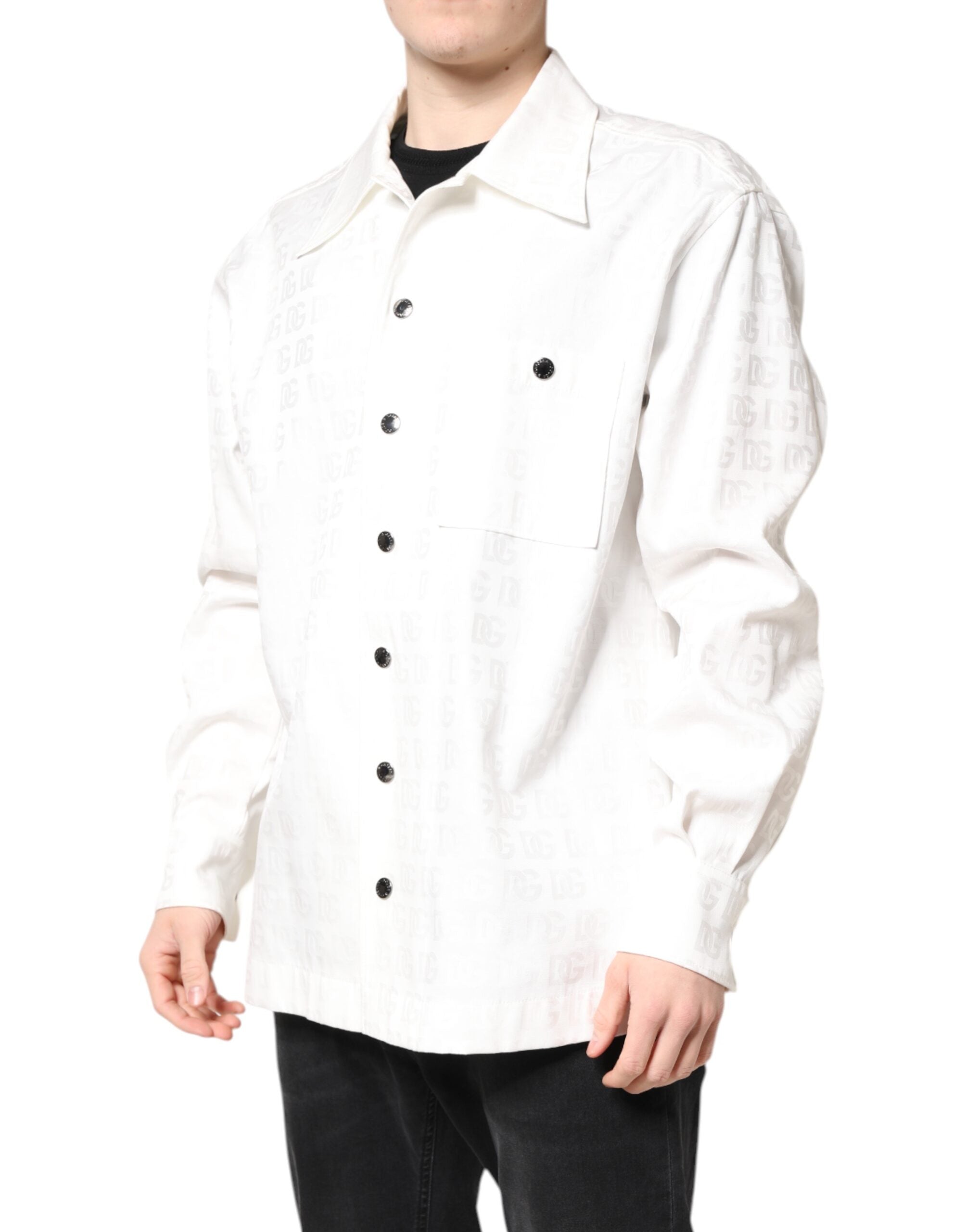 Dolce & Gabbana White DG Monogram Cotton Button Down Shirt
