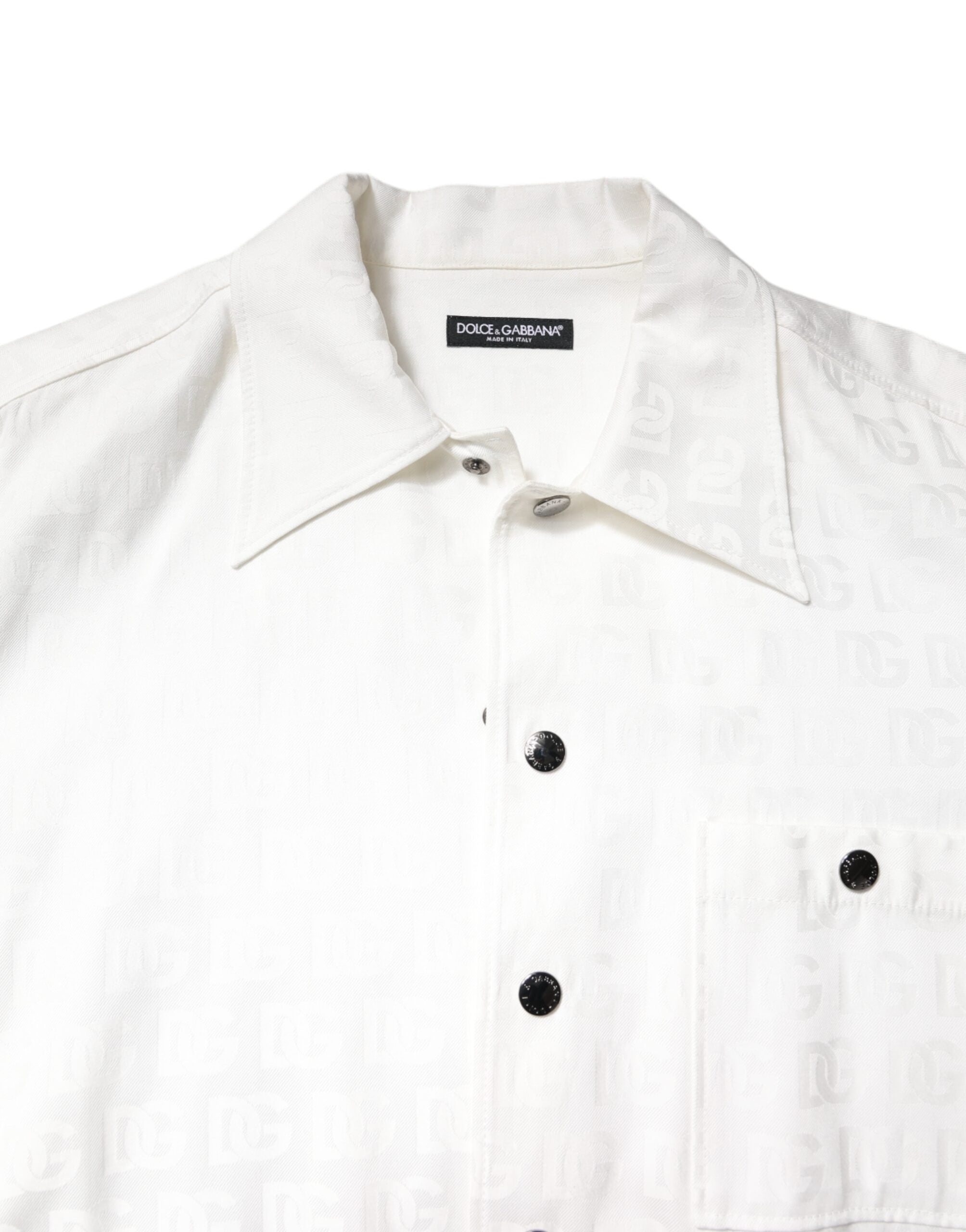 Dolce & Gabbana White DG Monogram Cotton Button Down Shirt