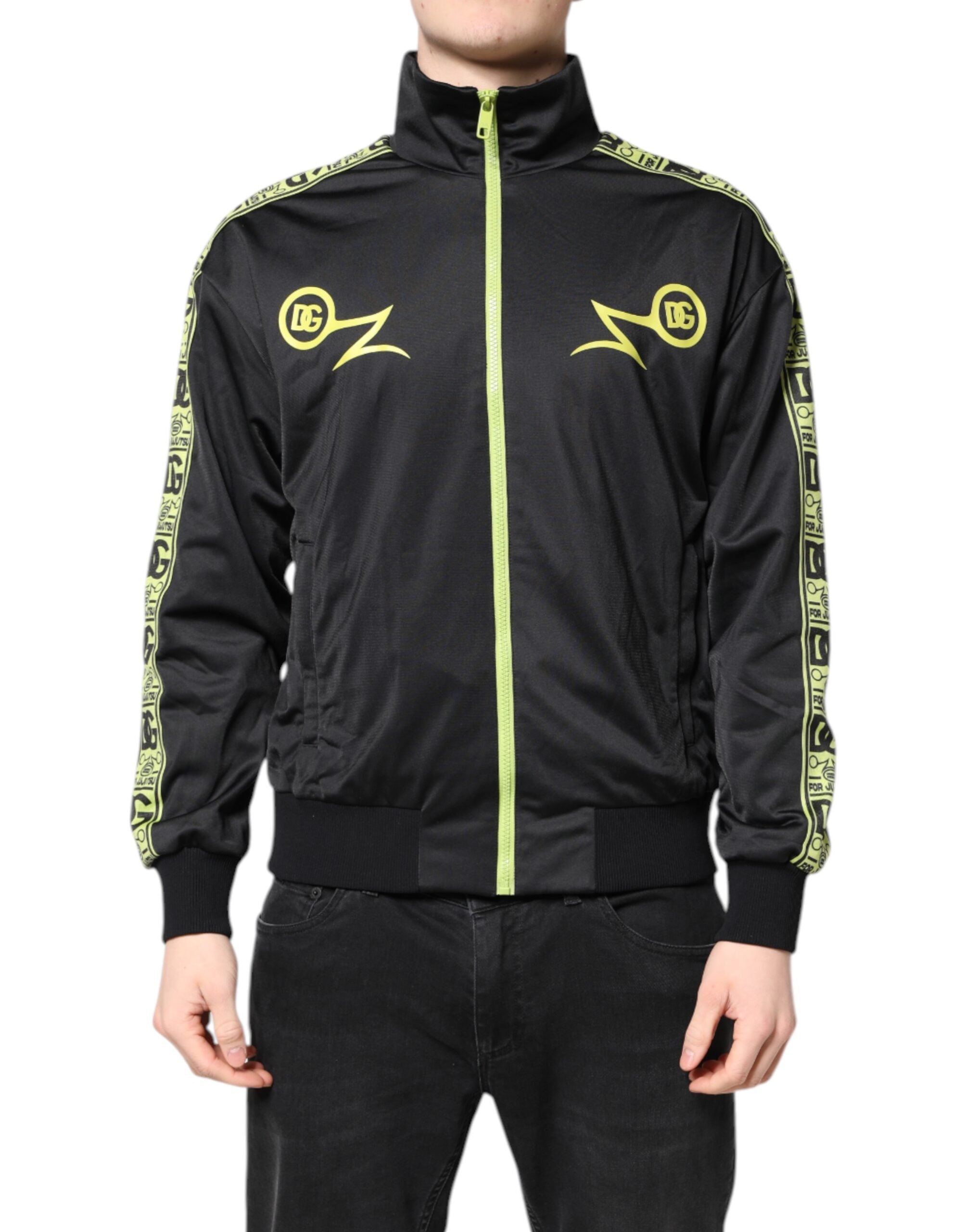 Dolce & Gabbana Black Logo Turtleneck Zip Bomber Jacket